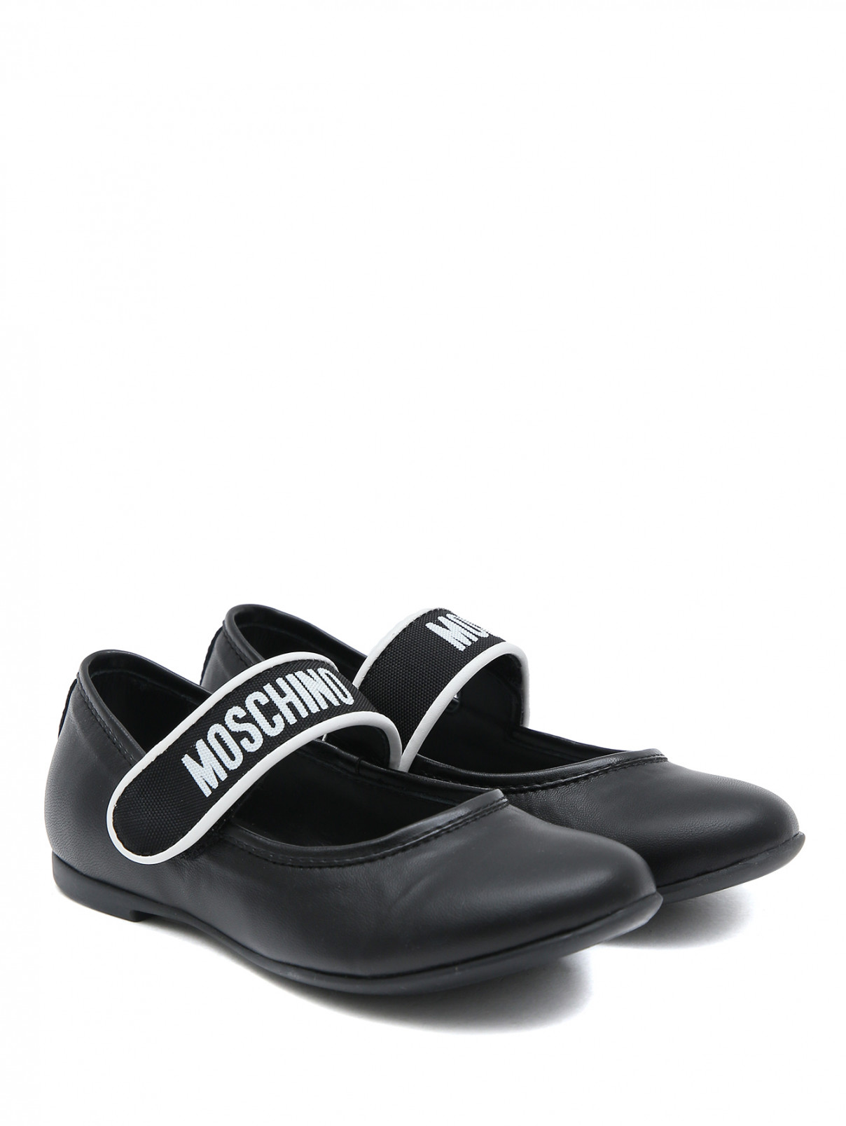 Кожаные туфли на липучке Moschino  –  Общий вид  – Цвет:  Черный