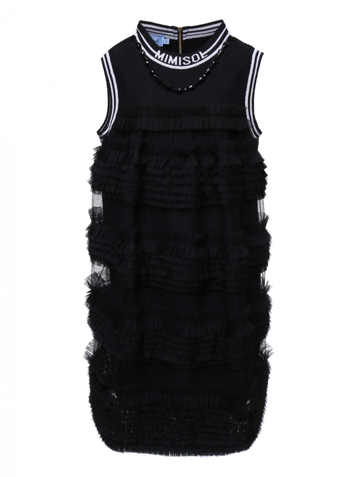 Платье трикотажное с ярусной вставкой MiMiSol  –  Общий вид  – Цвет:  Черный