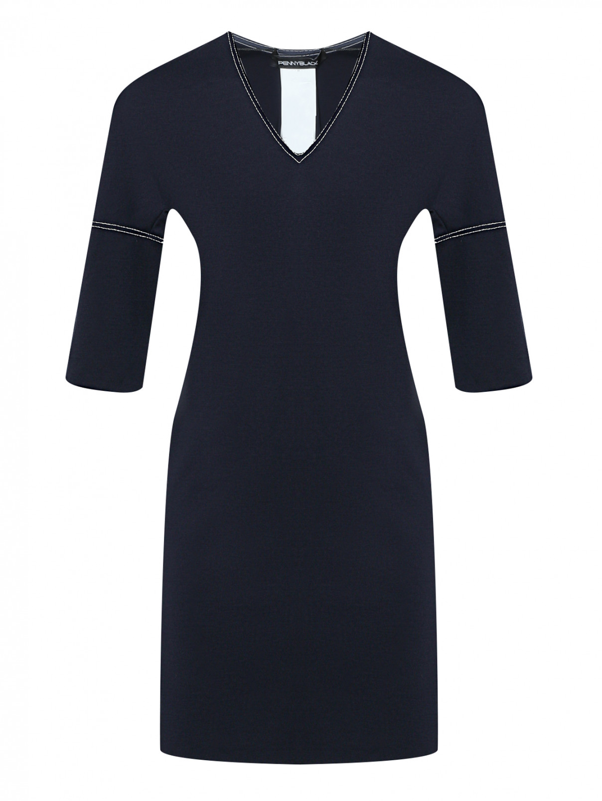 Платье свободного кроя с контрастной отстрочкой PennyBlack  –  Общий вид  – Цвет:  Синий