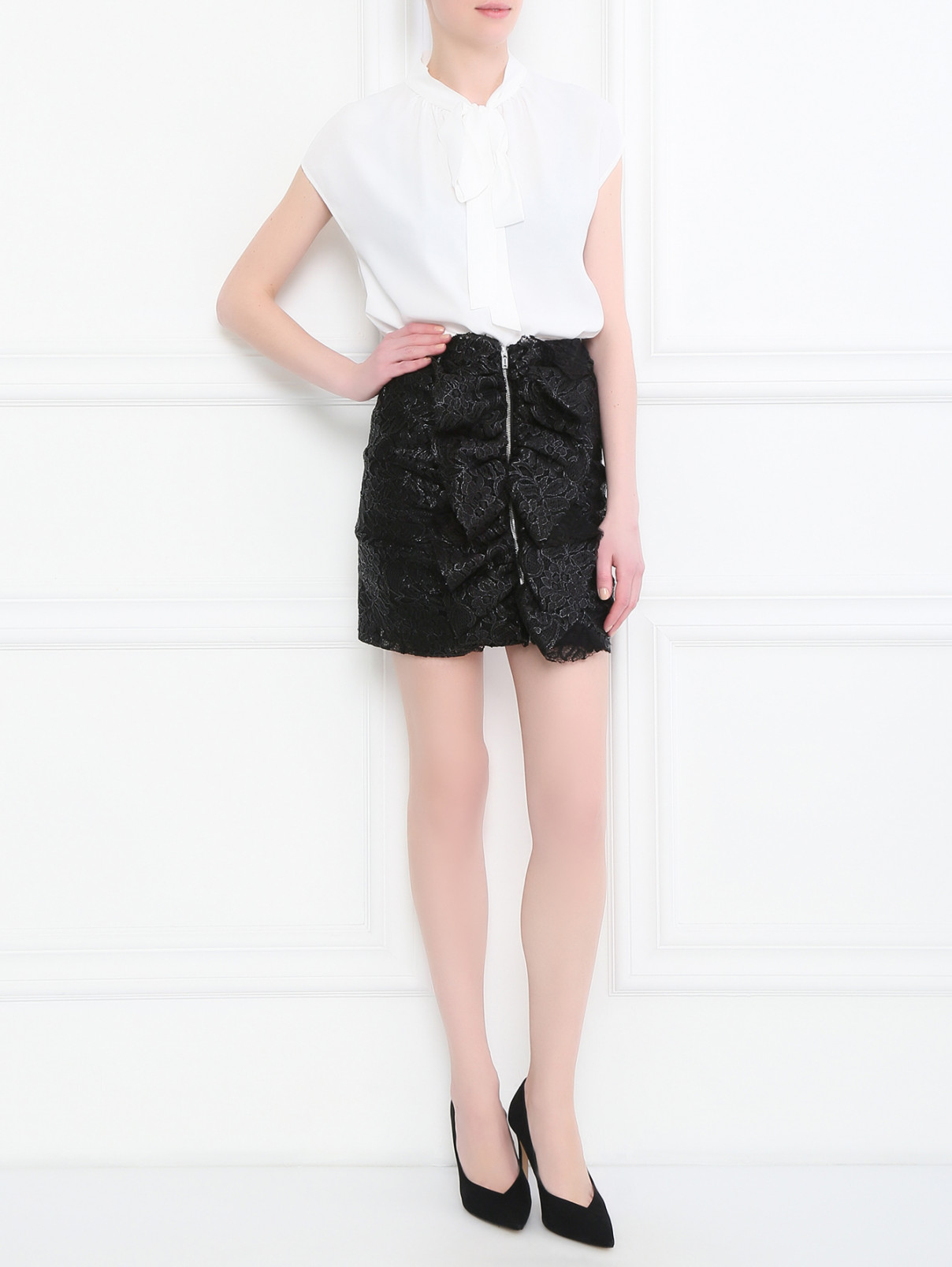 Кружевная юбка-мини MSGM  –  Модель Общий вид  – Цвет:  Черный