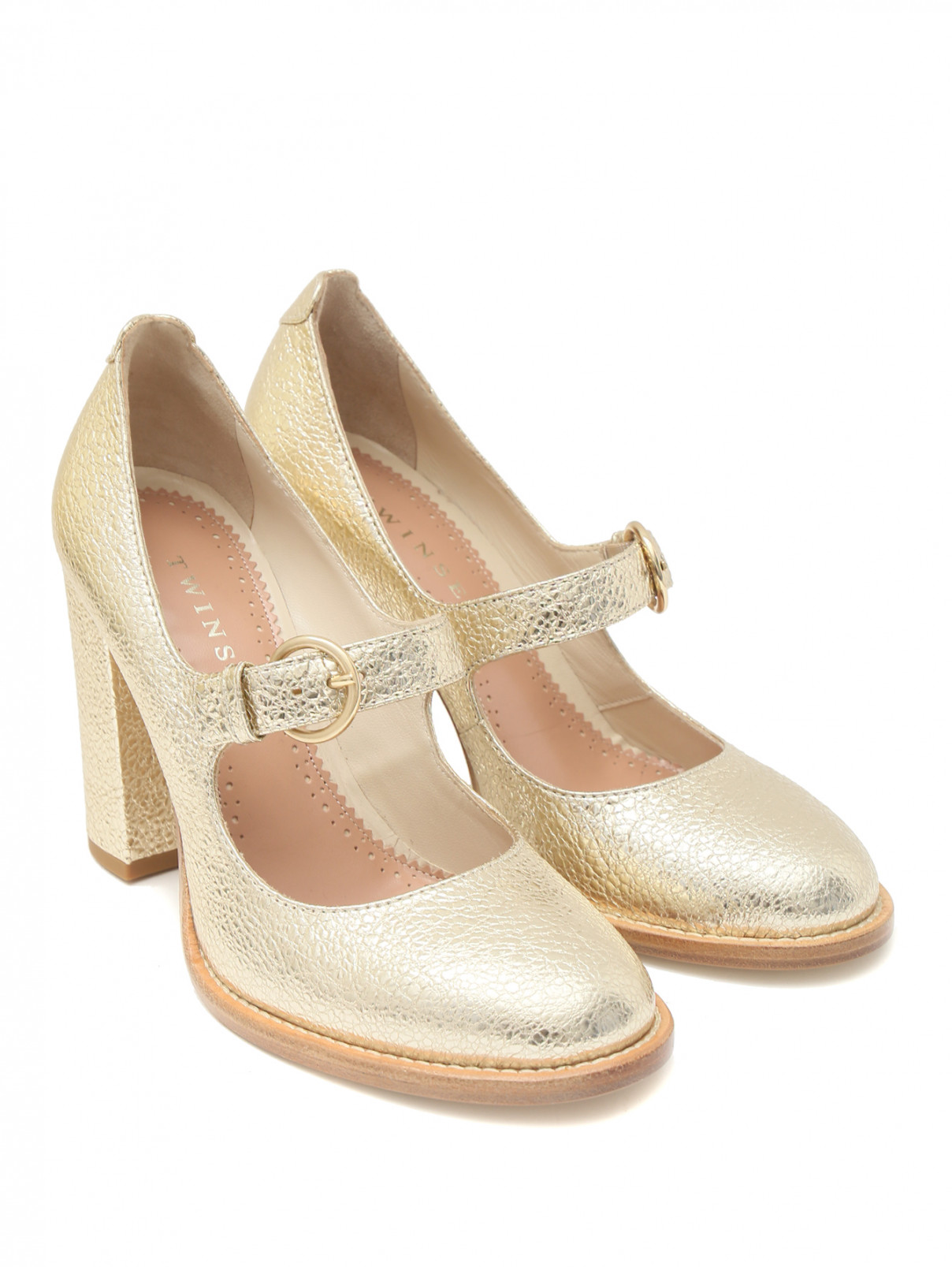 Туфли из кожи на устойчивом каблуке TWINSET  –  Общий вид  – Цвет:  Золотой