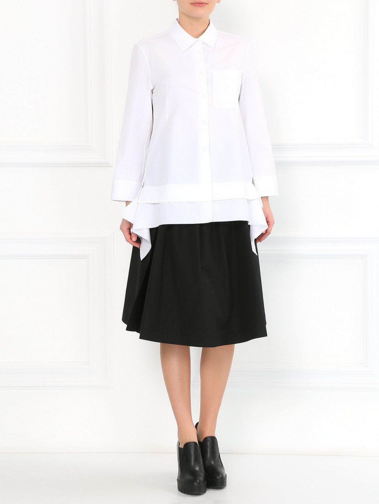 Блуза из хлопка с накладным карманом Jil Sander  –  Модель Общий вид  – Цвет:  Белый