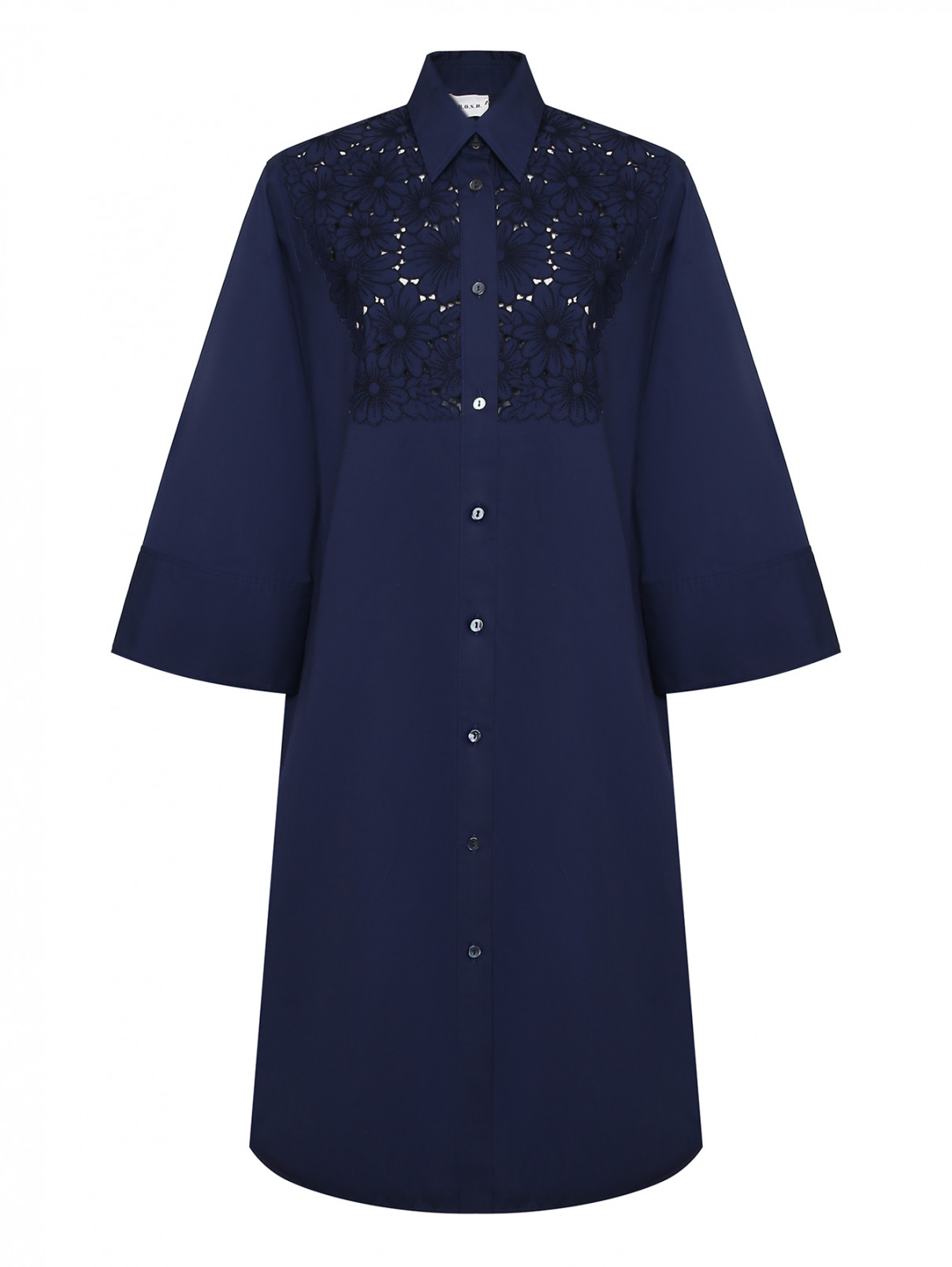 Платье из хлопка с перфорацией P.A.R.O.S.H.  –  Общий вид  – Цвет:  Синий