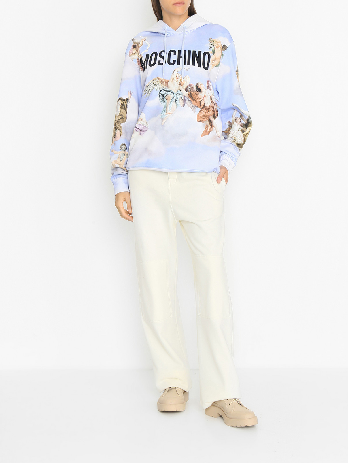 Толстовка из хлопка с принтом Moschino  –  МодельОбщийВид  – Цвет:  Синий