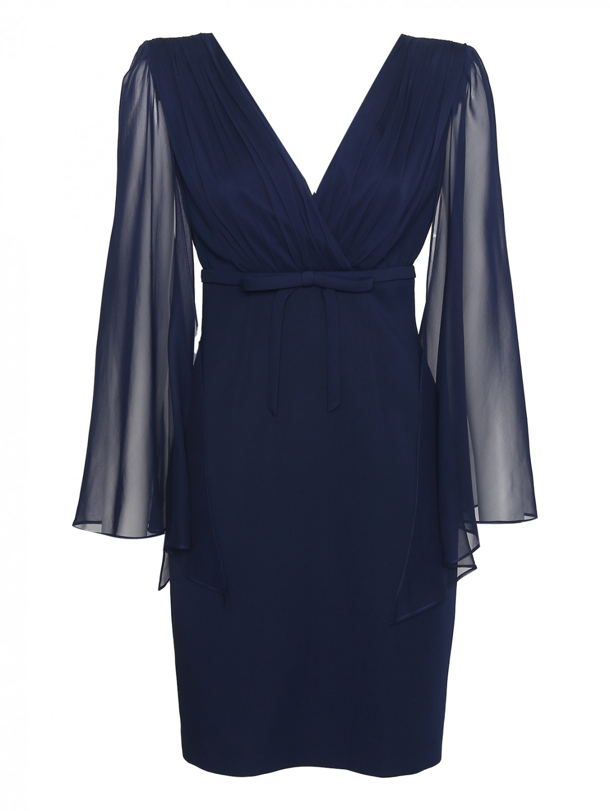 Платье из шелка с V-образным вырезом Luisa Spagnoli  –  Общий вид  – Цвет:  Синий