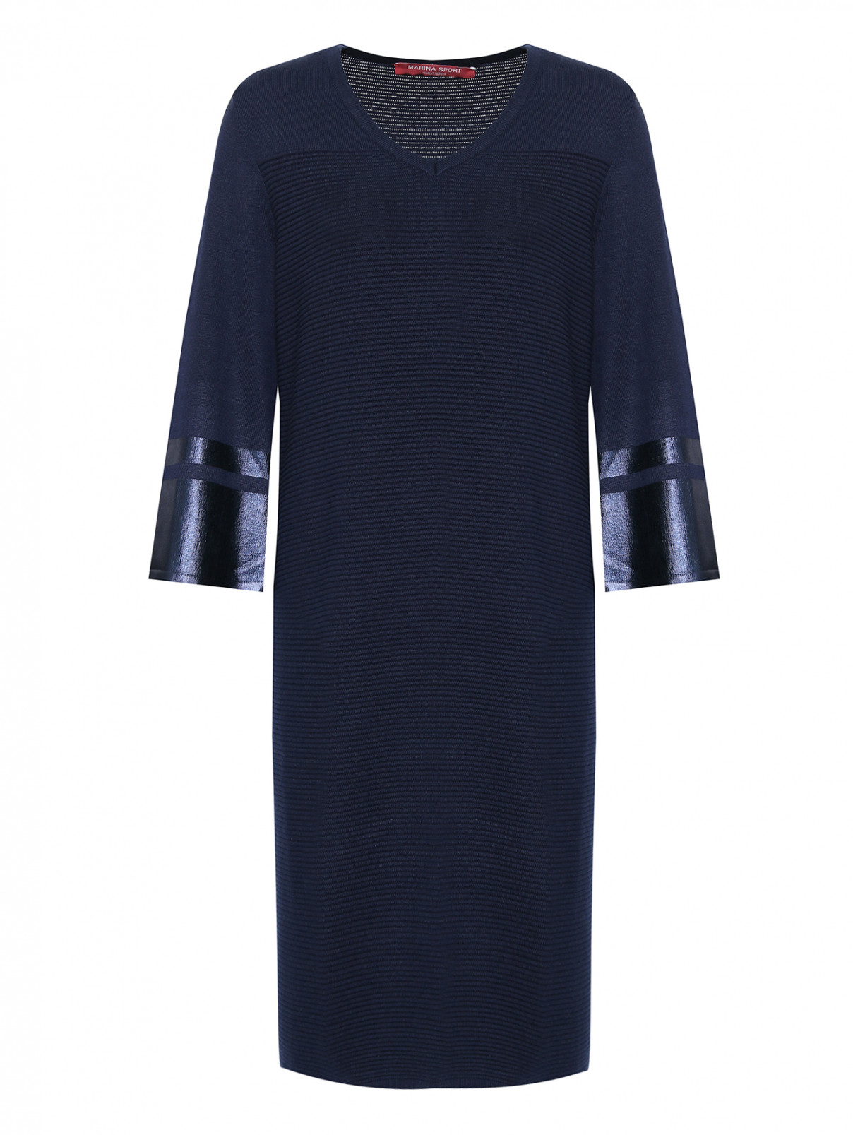 Платье с V-образным вырезом , прямого кроя Marina Rinaldi  –  Общий вид  – Цвет:  Синий