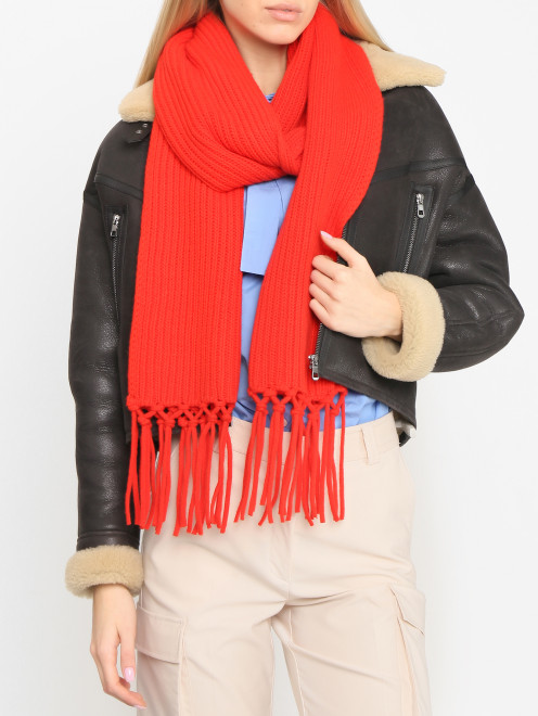 Однотонный шарф из шерсти с бахромой  - Общий вид