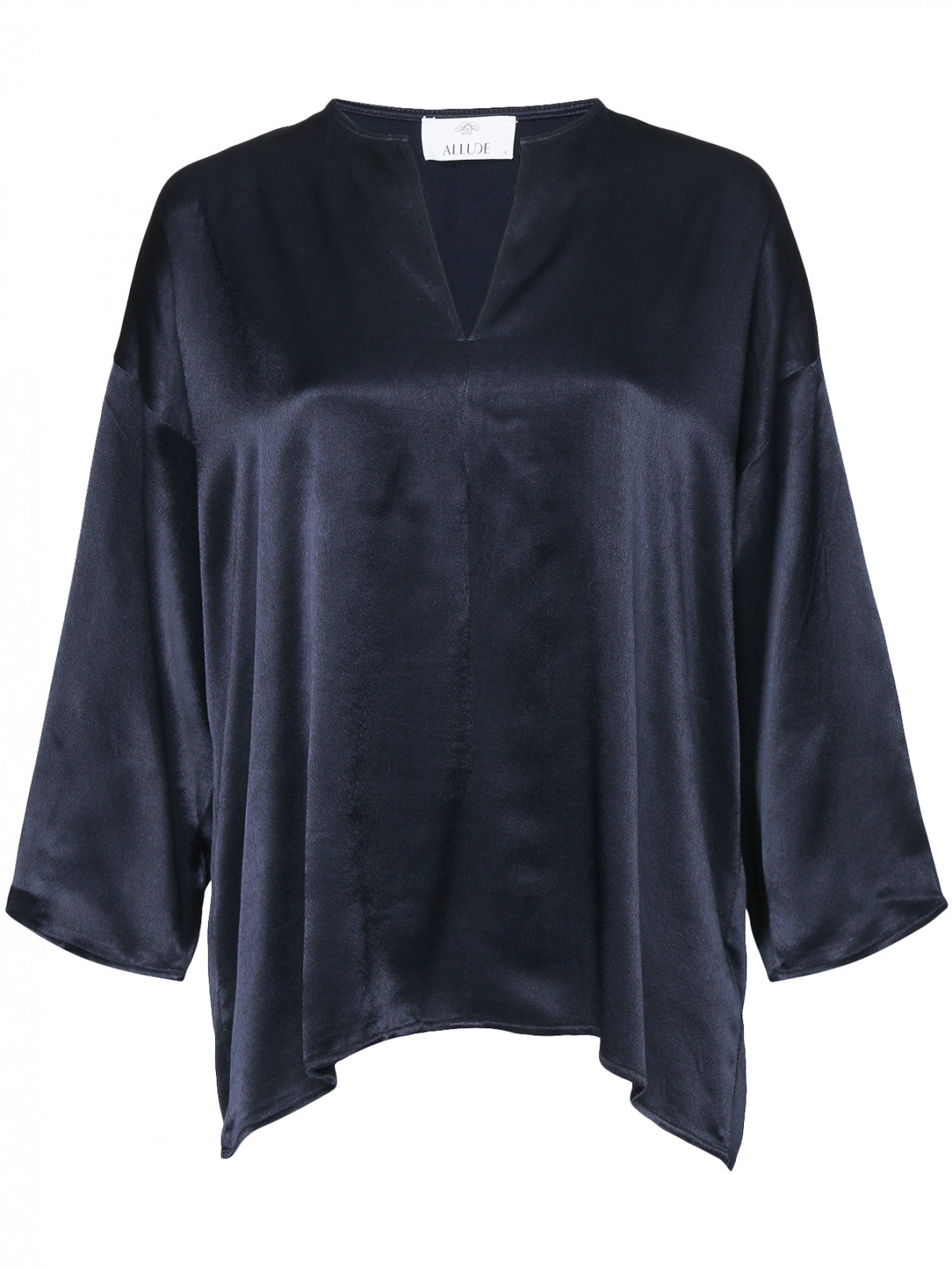 Блуза свободного кроя с V-образным вырезом Allude  –  Общий вид  – Цвет:  Синий