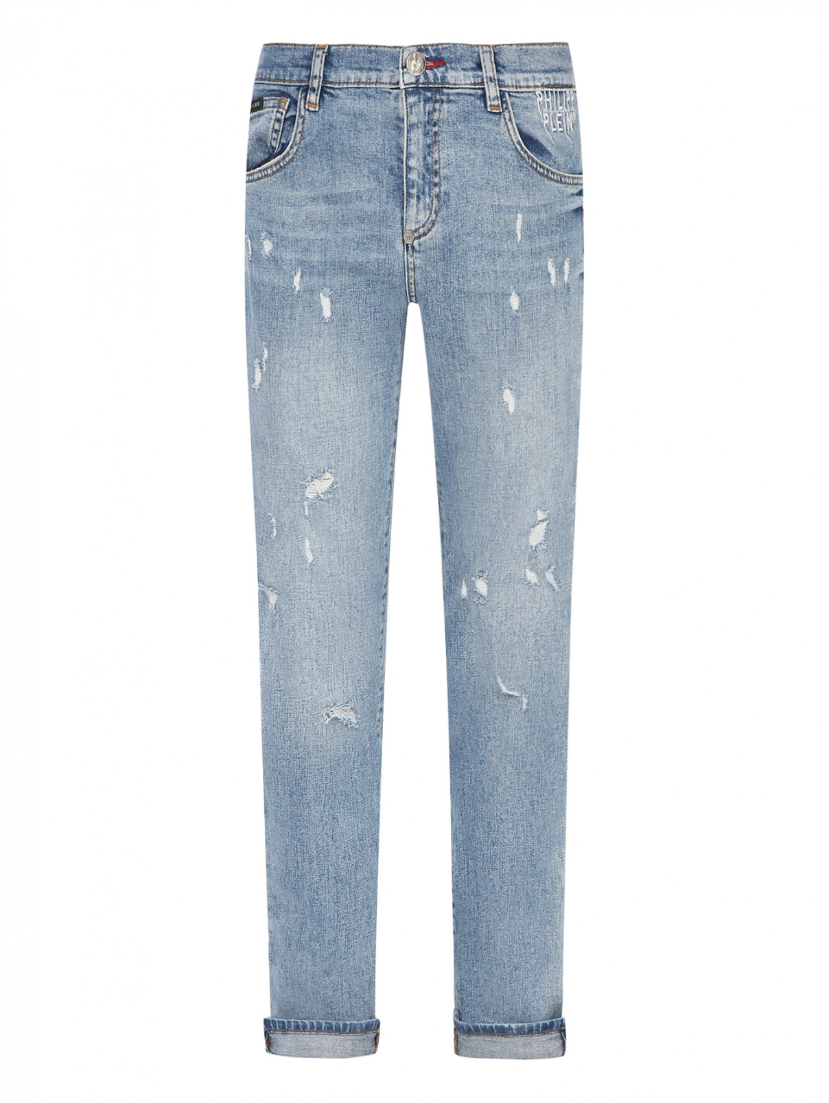 Прямые джинсы с разрезами Philipp Plein  –  Общий вид  – Цвет:  Синий