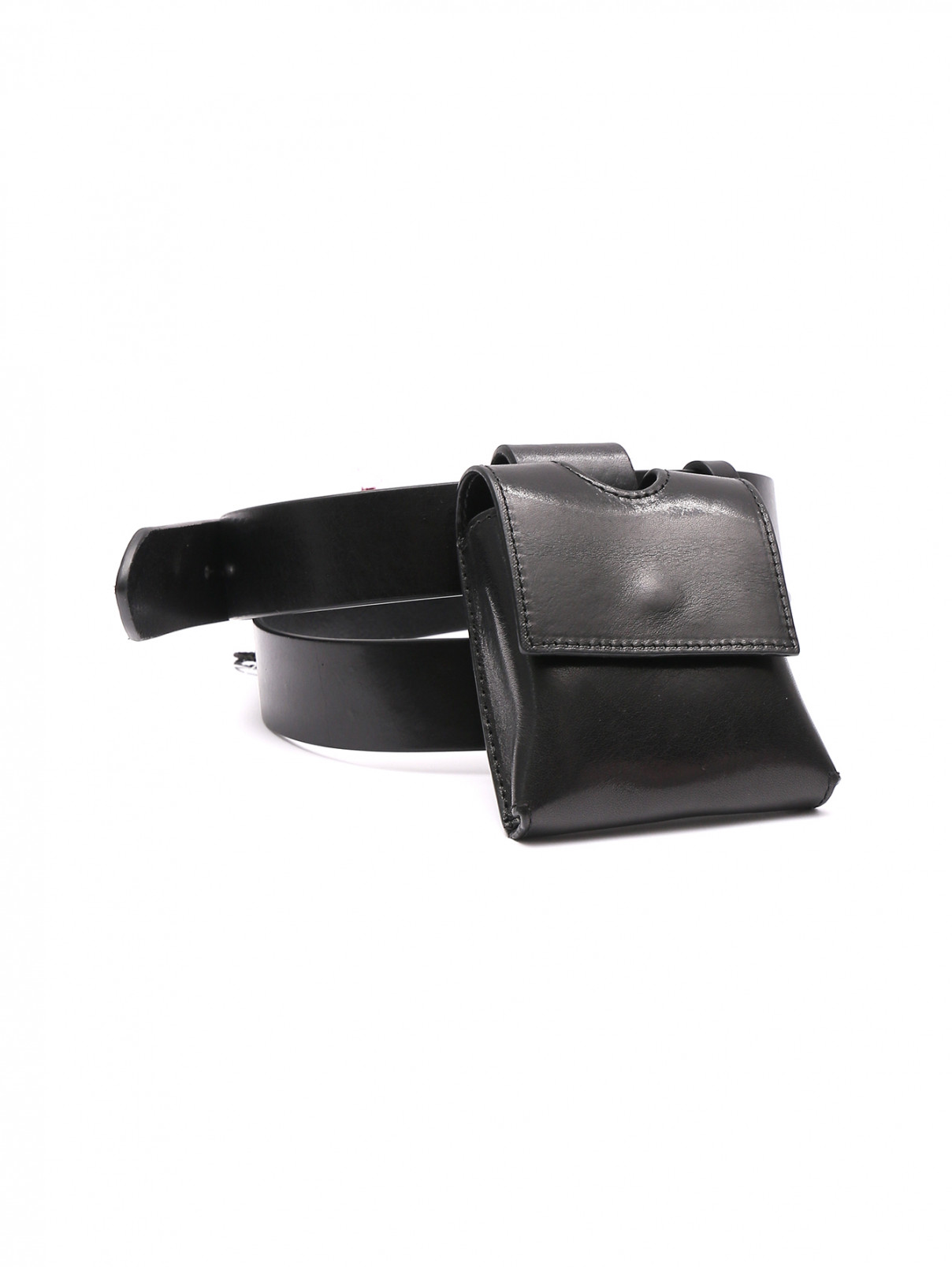 Ремень из гладкой кожи с мини-сумкой Weekend Max Mara  –  Общий вид  – Цвет:  Черный