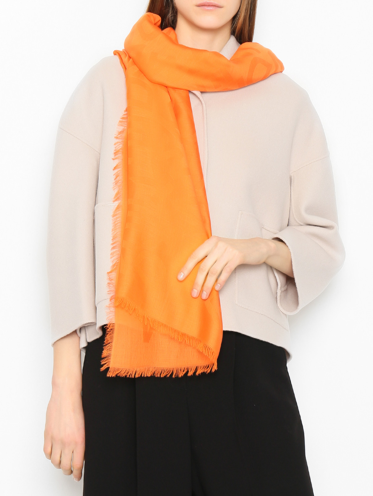 Однотонный шарф из лиоцелла Weekend Max Mara  –  МодельОбщийВид  – Цвет:  Оранжевый