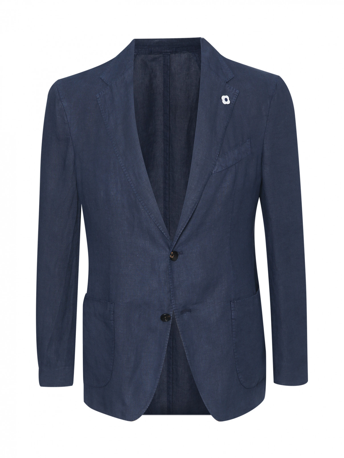 Пиджак из льна с карманами LARDINI  –  Общий вид  – Цвет:  Синий