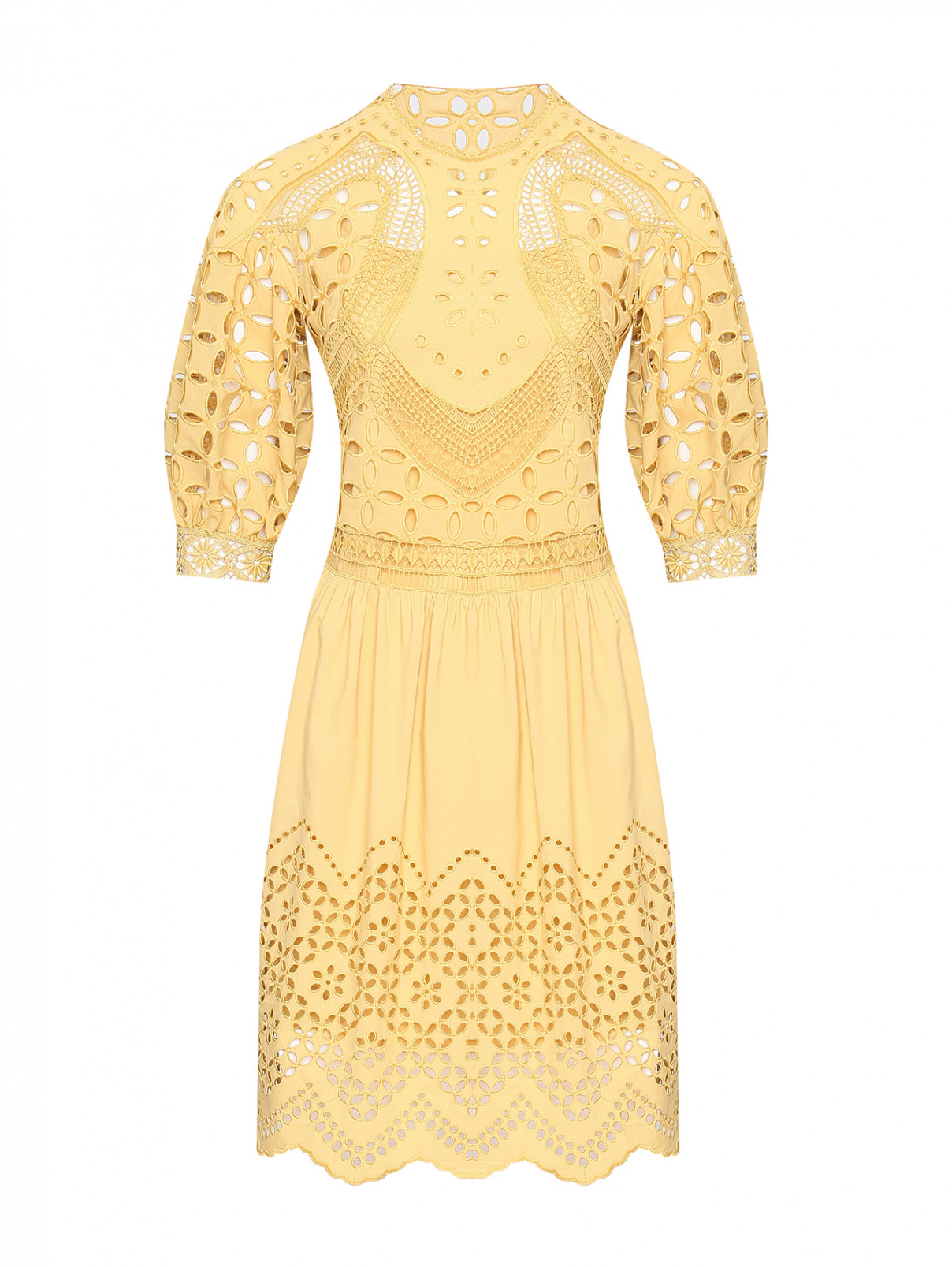 Платье-мини из смешанного хлопка с вышивкой Alberta Ferretti  –  Общий вид  – Цвет:  Бежевый