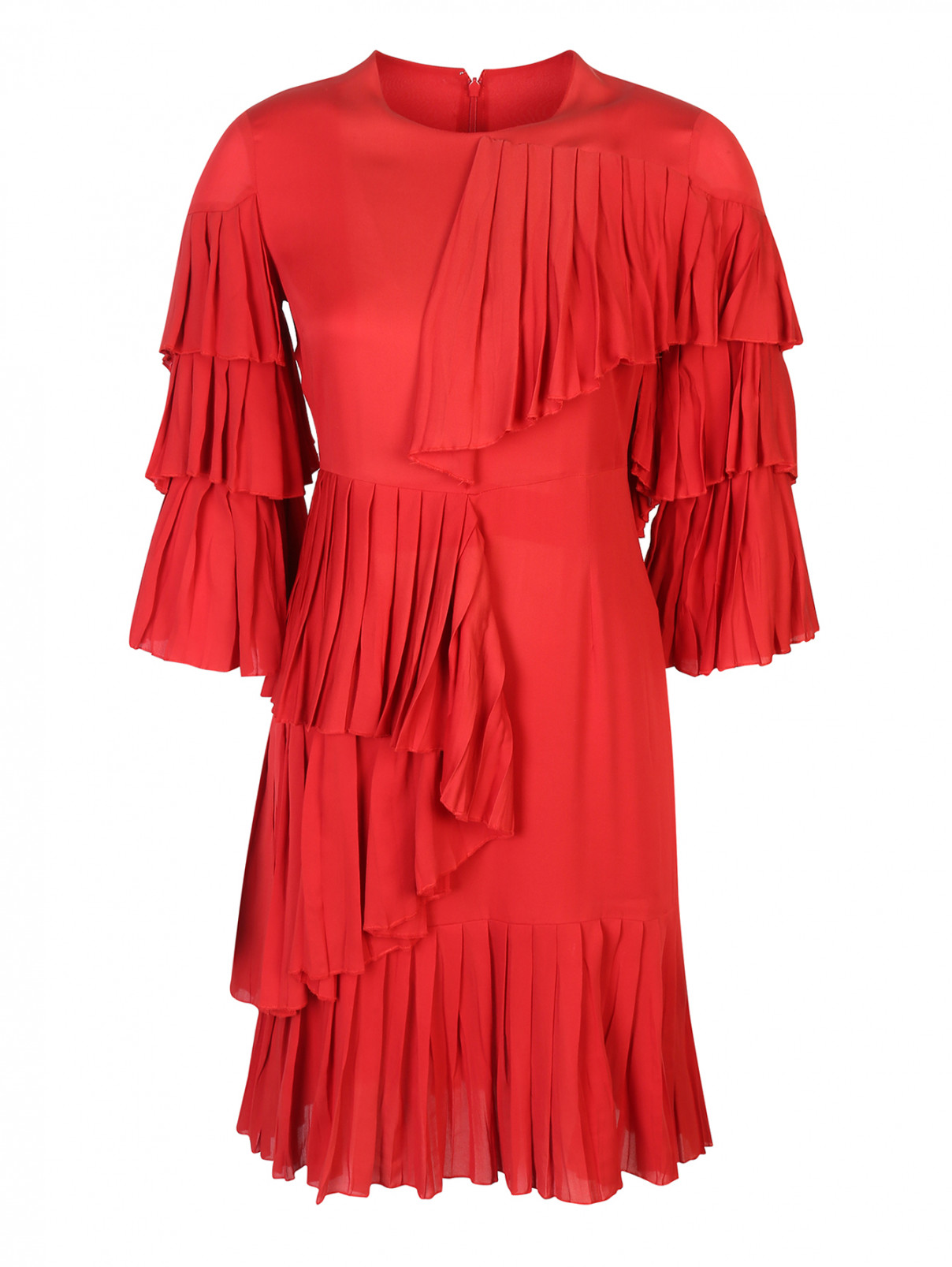 Платье шелковое, с воланами Gucci  –  Общий вид  – Цвет:  Красный