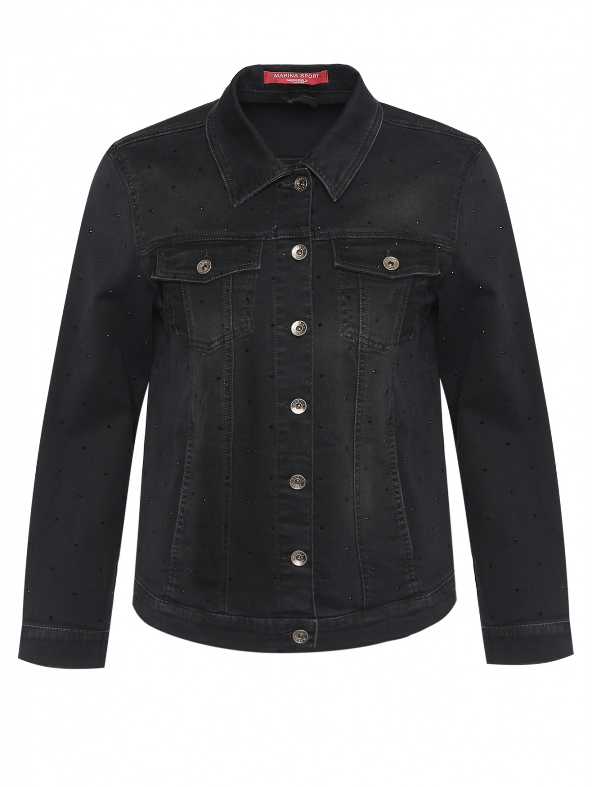 Джинсовая куртка со стразами Marina Rinaldi  –  Общий вид  – Цвет:  Черный