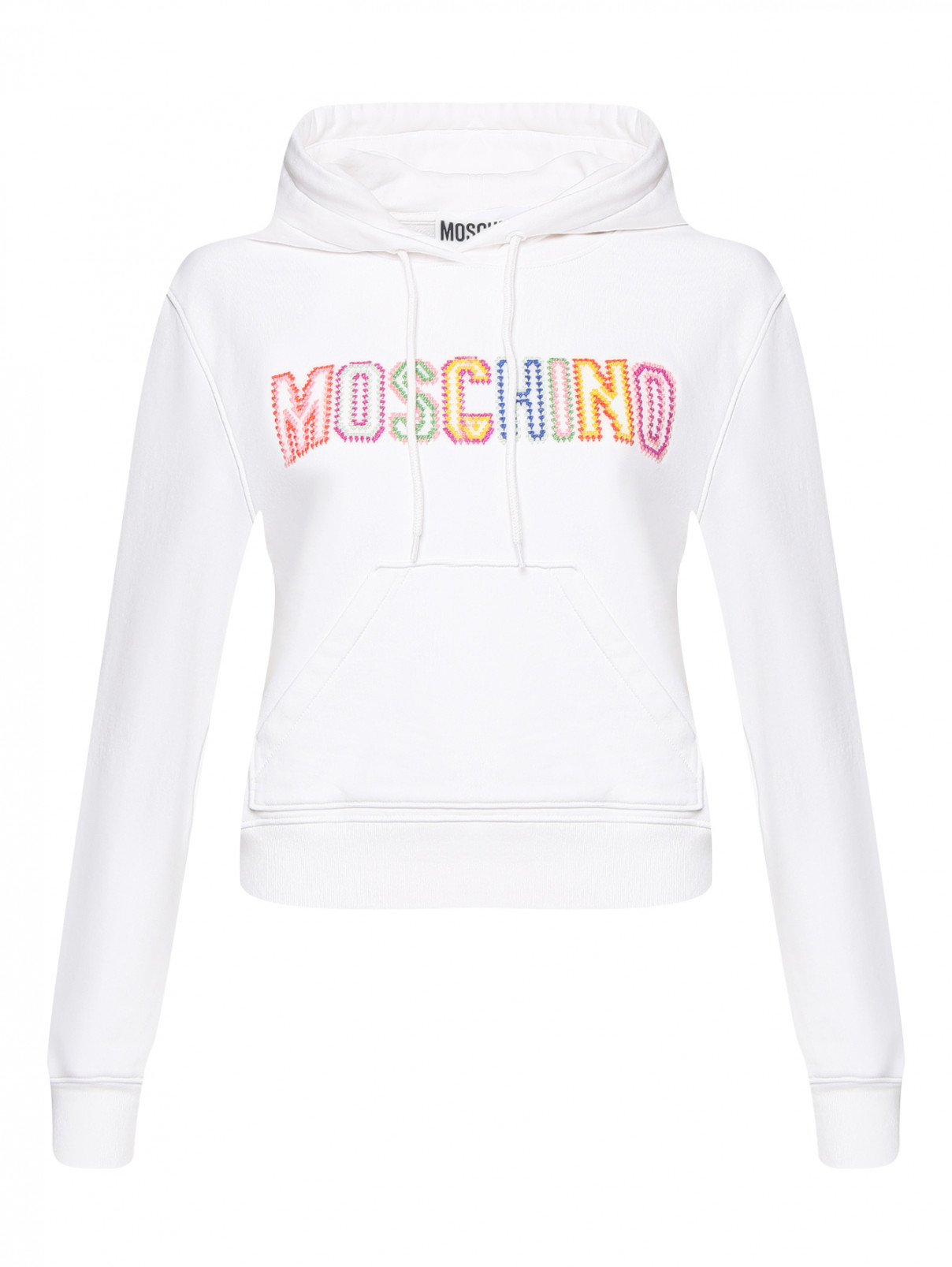 Толстовка из хлопка с логотипом Moschino  –  Общий вид  – Цвет:  Белый