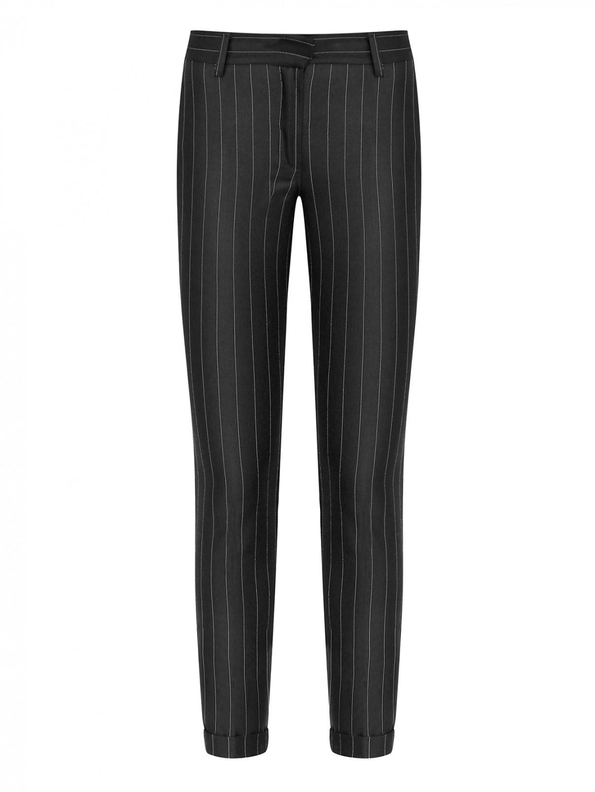 Зауженные брюки с узором в полоску Ermanno Firenze  –  Общий вид  – Цвет:  Черный