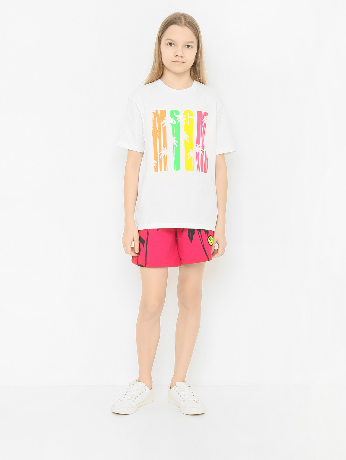Хлопковая футболка с принтом MSGM  –  МодельОбщийВид  – Цвет:  Белый