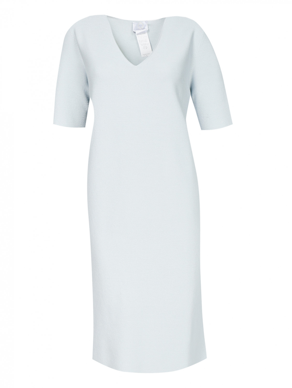 Трикотажное платье-мини с коротким рукавом Marina Rinaldi  –  Общий вид  – Цвет:  Синий