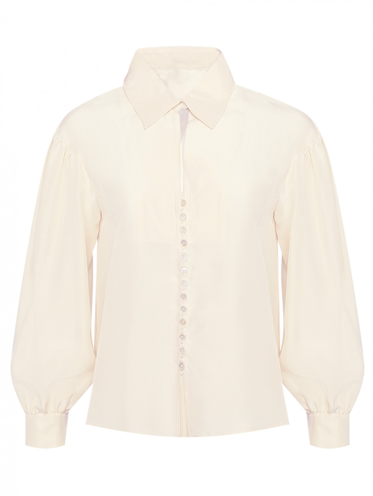 Однотонная блуза из шелка на пуговицах Weekend Max Mara  –  Общий вид  – Цвет:  Бежевый