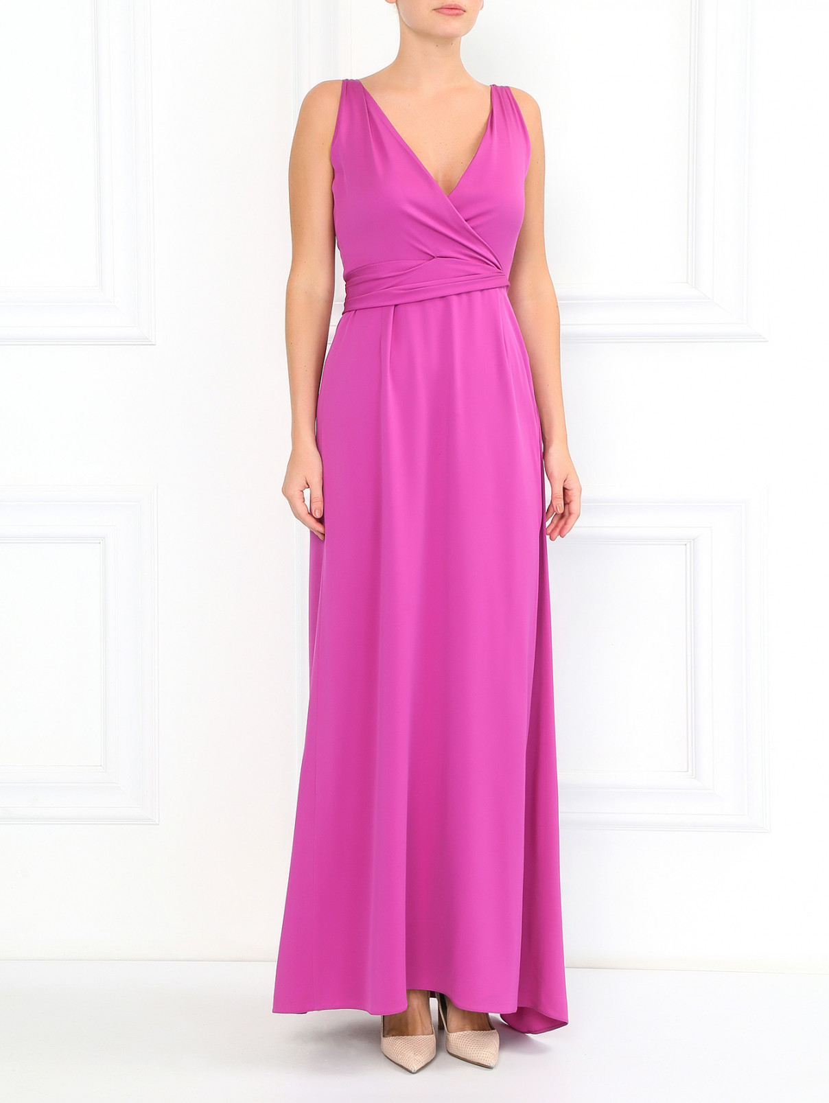 Платье-макси из шелка с драпировкой Armani Collezioni  –  Модель Общий вид  – Цвет:  Фиолетовый