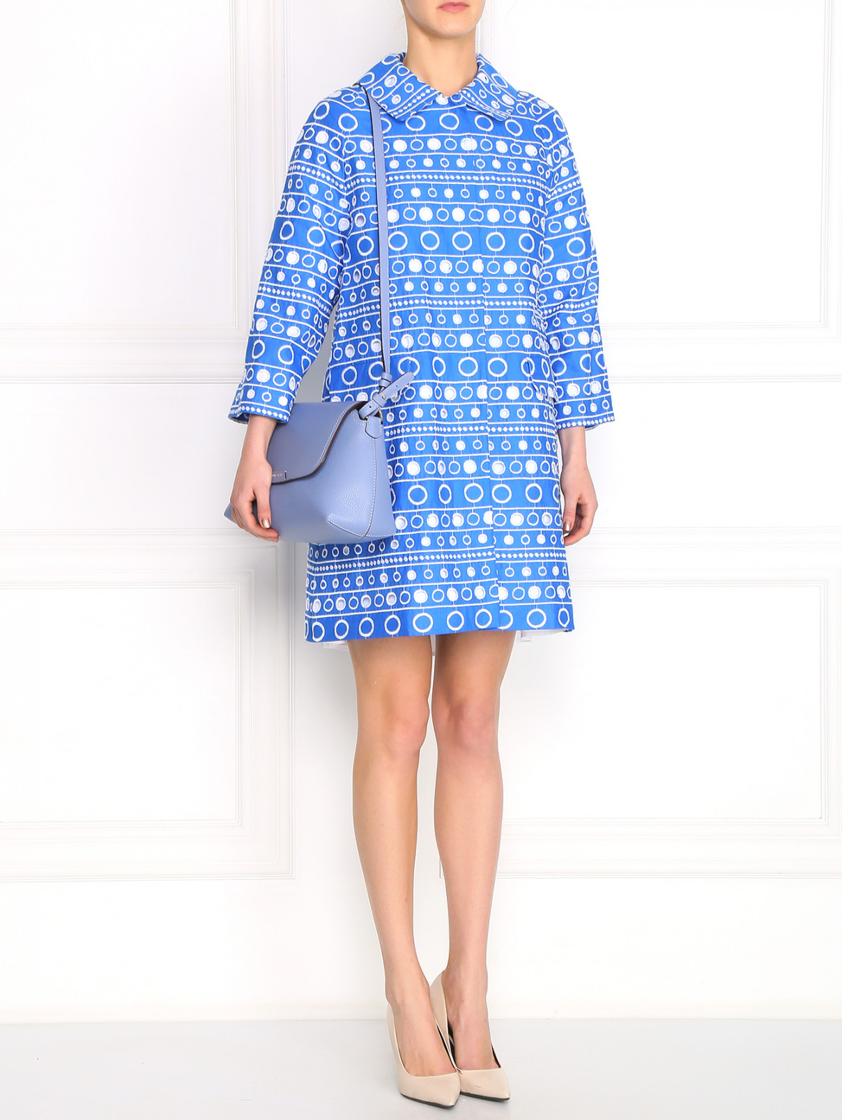 Пальто из хлопка с узором Moschino Boutique  –  Модель Общий вид  – Цвет:  Синий