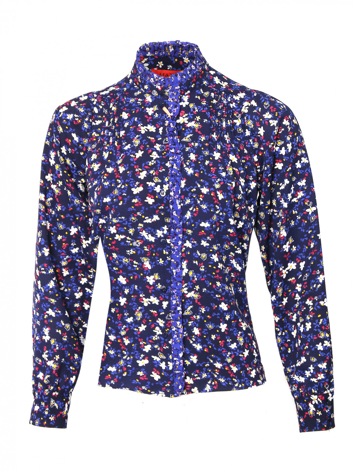 Блуза с цветочным узором на пуговицах Max&Co  –  Общий вид  – Цвет:  Синий
