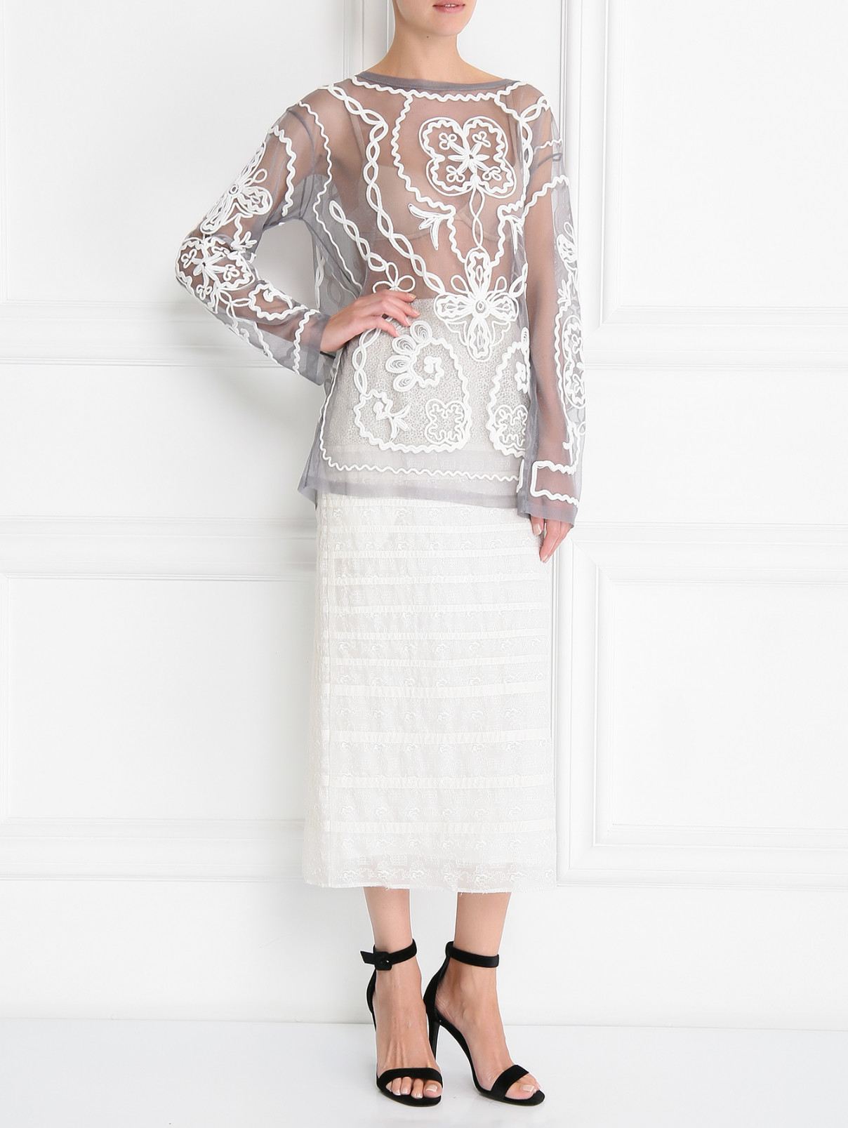 Кружевная юбка-миди Rochas  –  Модель Общий вид  – Цвет:  Белый