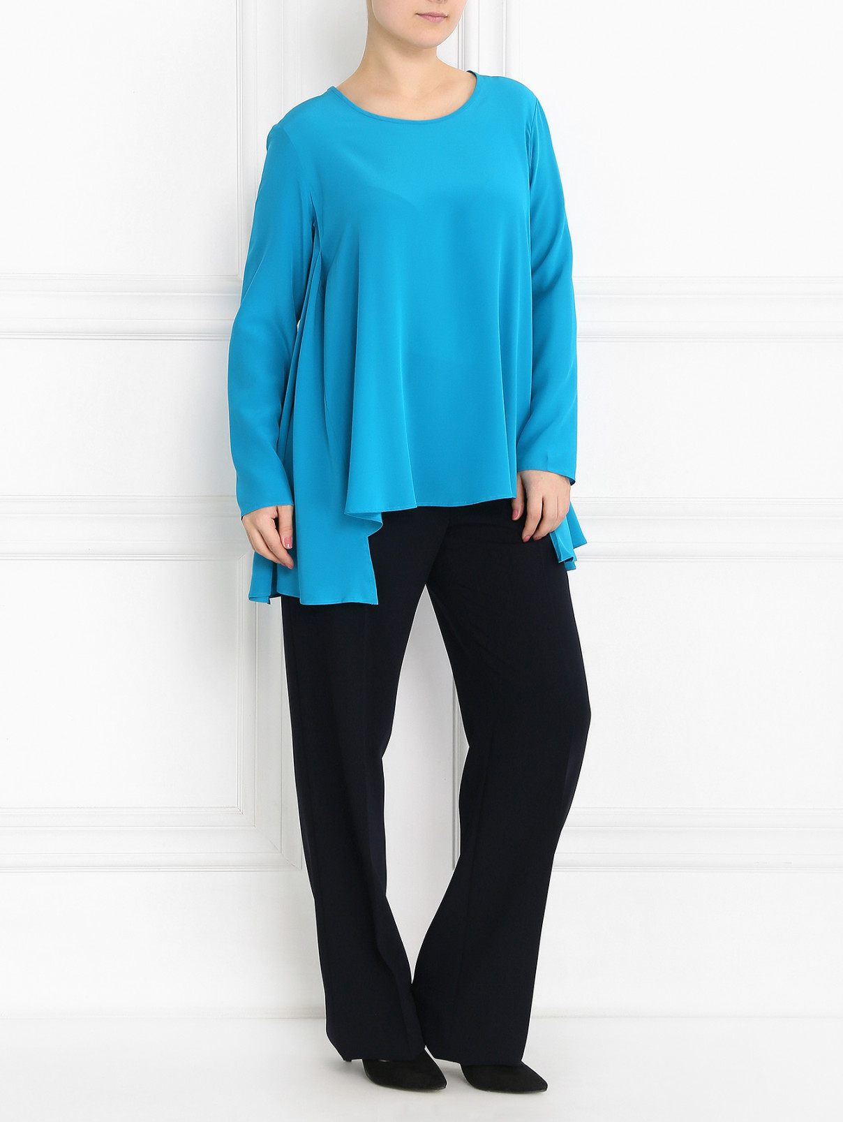 Блуза из шелка свободного кроя с длинными рукавами Marina Rinaldi  –  Модель Общий вид  – Цвет:  Синий