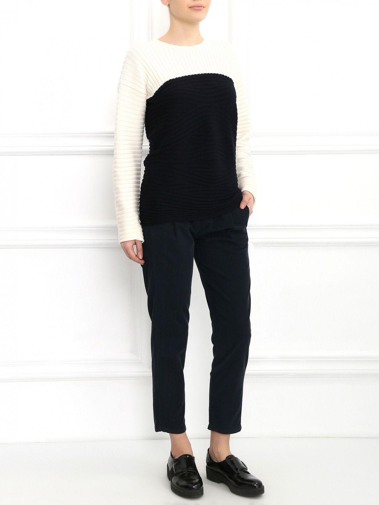 Джемпер из шерсти с контрастной вставкой Aimo Richly  –  Модель Общий вид  – Цвет:  Черный