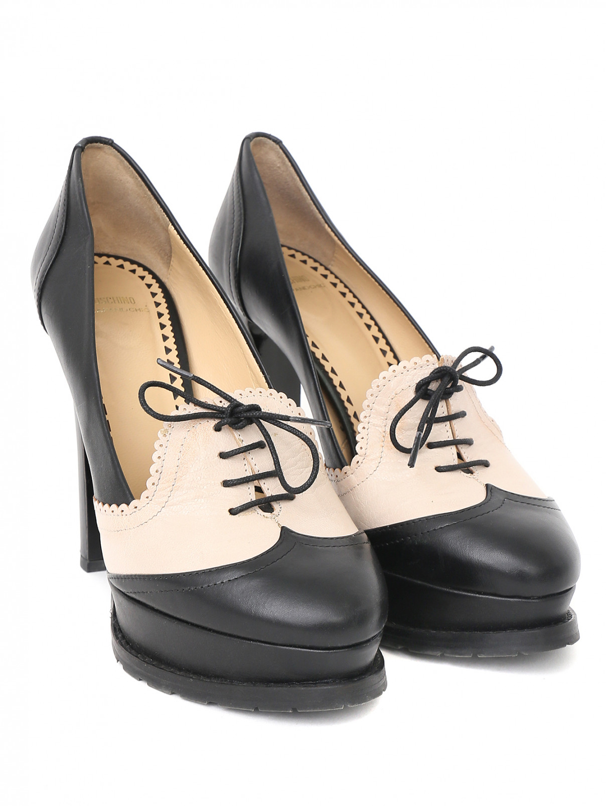 Туфли из кожи с контрастной отделкой на высоком каблуке Moschino Cheap&Chic  –  Общий вид  – Цвет:  Черный