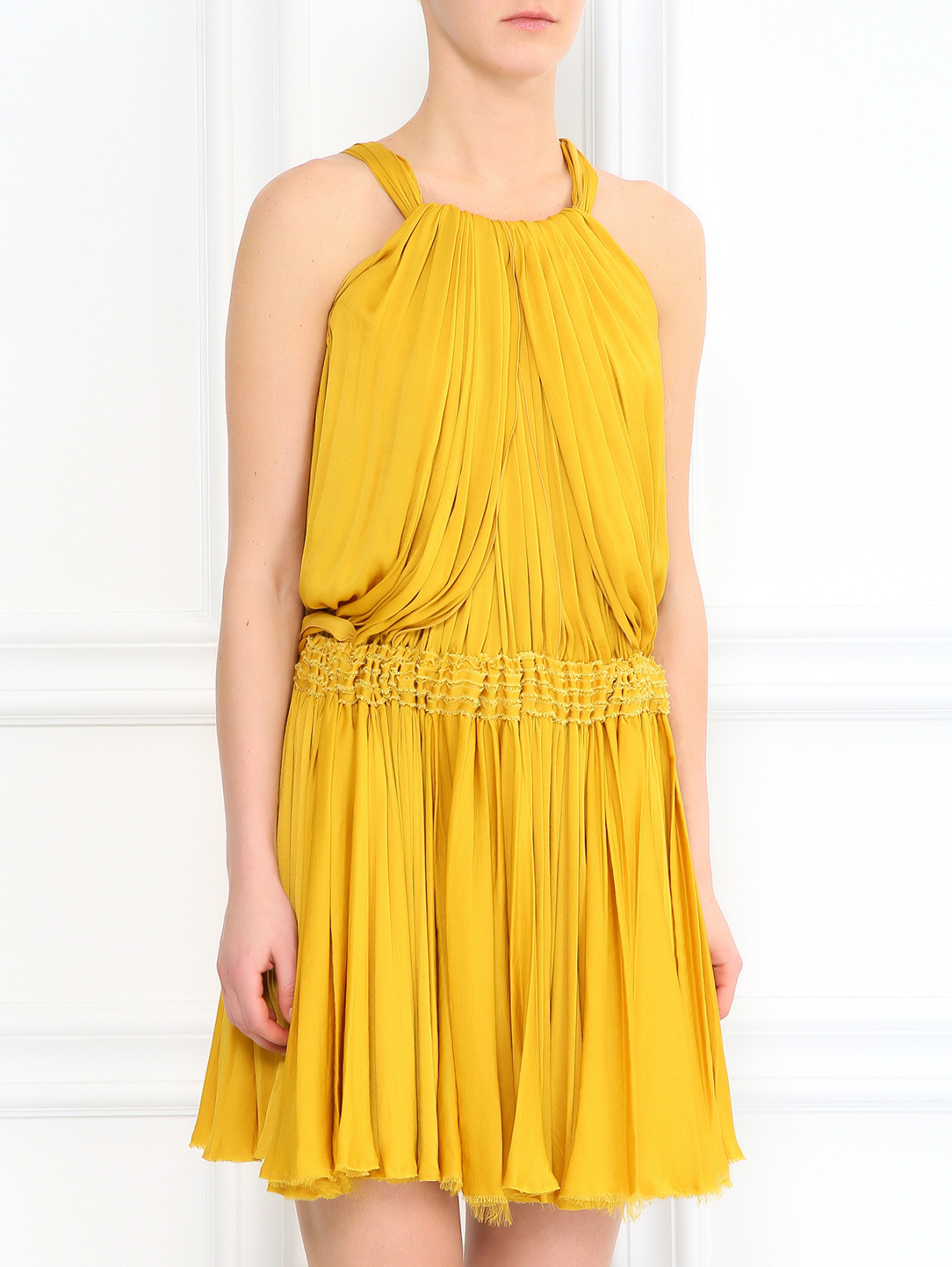 Платье-мини с плиссировкой Lanvin  –  Модель Верх-Низ  – Цвет:  Желтый