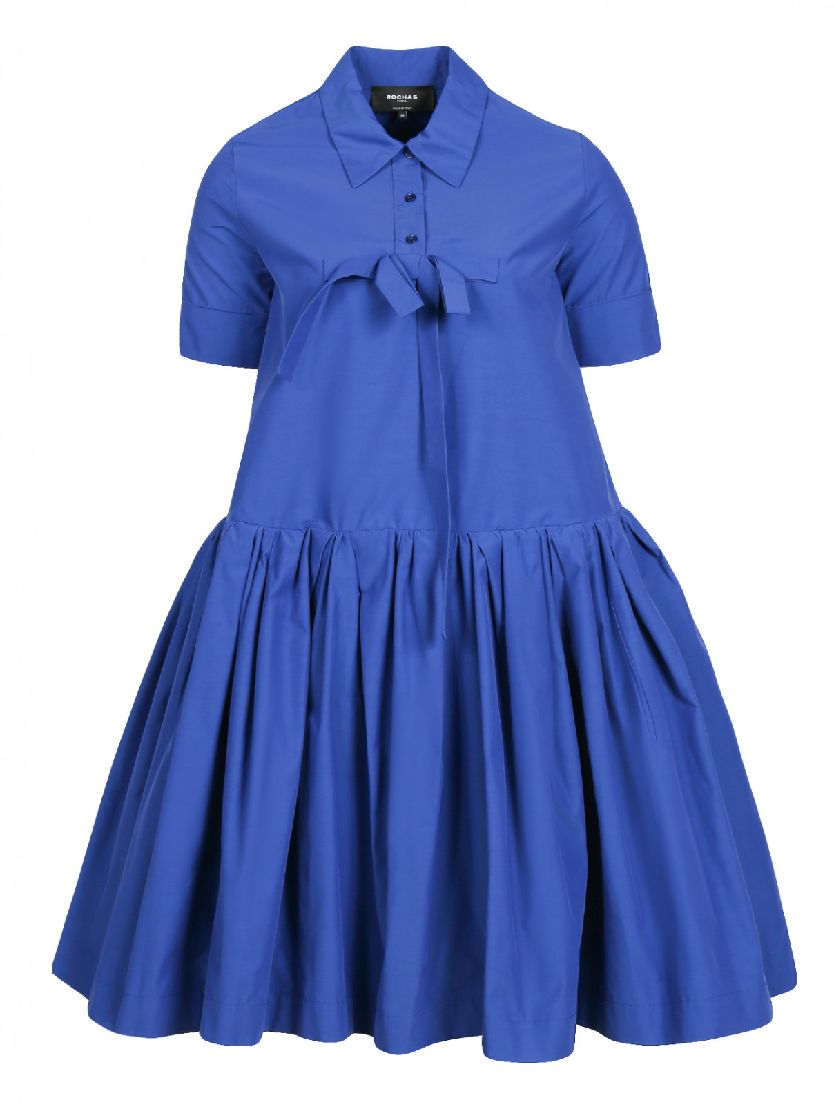 Платье-мини из смешанного хлопка свободного кроя Rochas  –  Общий вид  – Цвет:  Синий