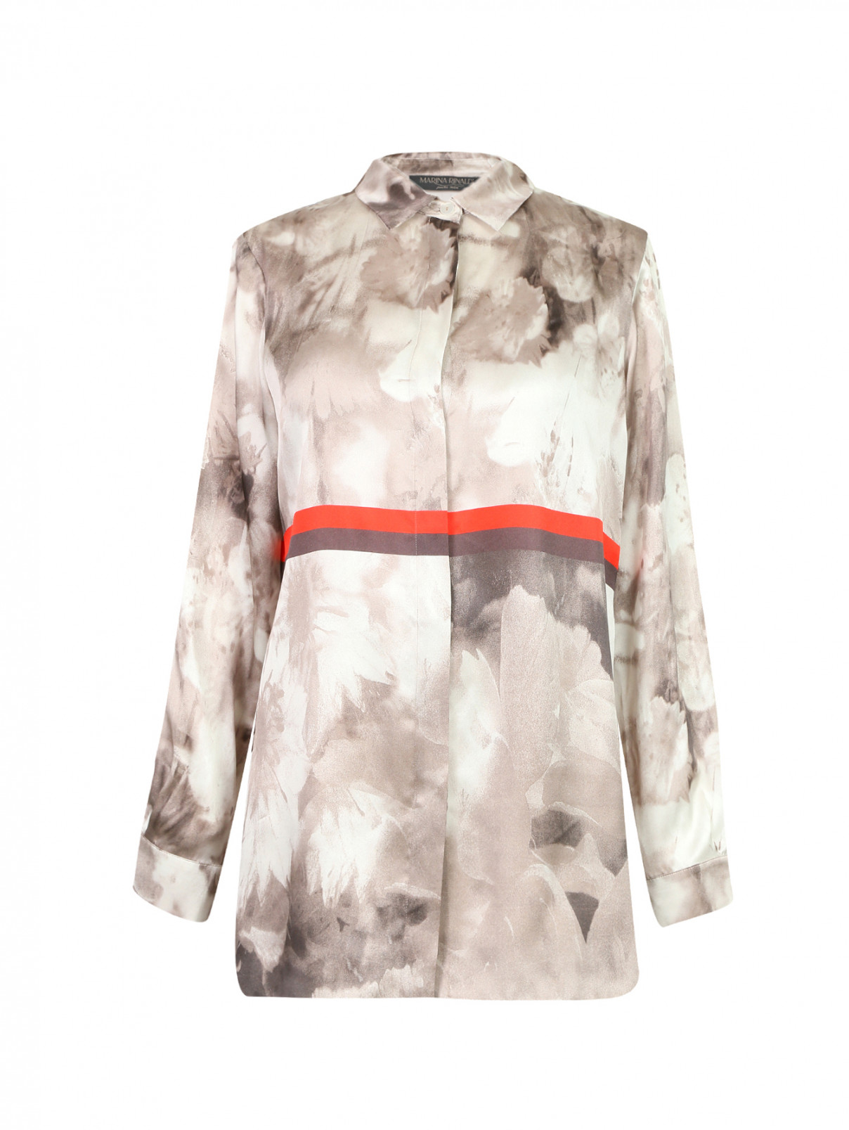 Блуза из шелка с цветочным узором Marina Rinaldi  –  Общий вид  – Цвет:  Узор