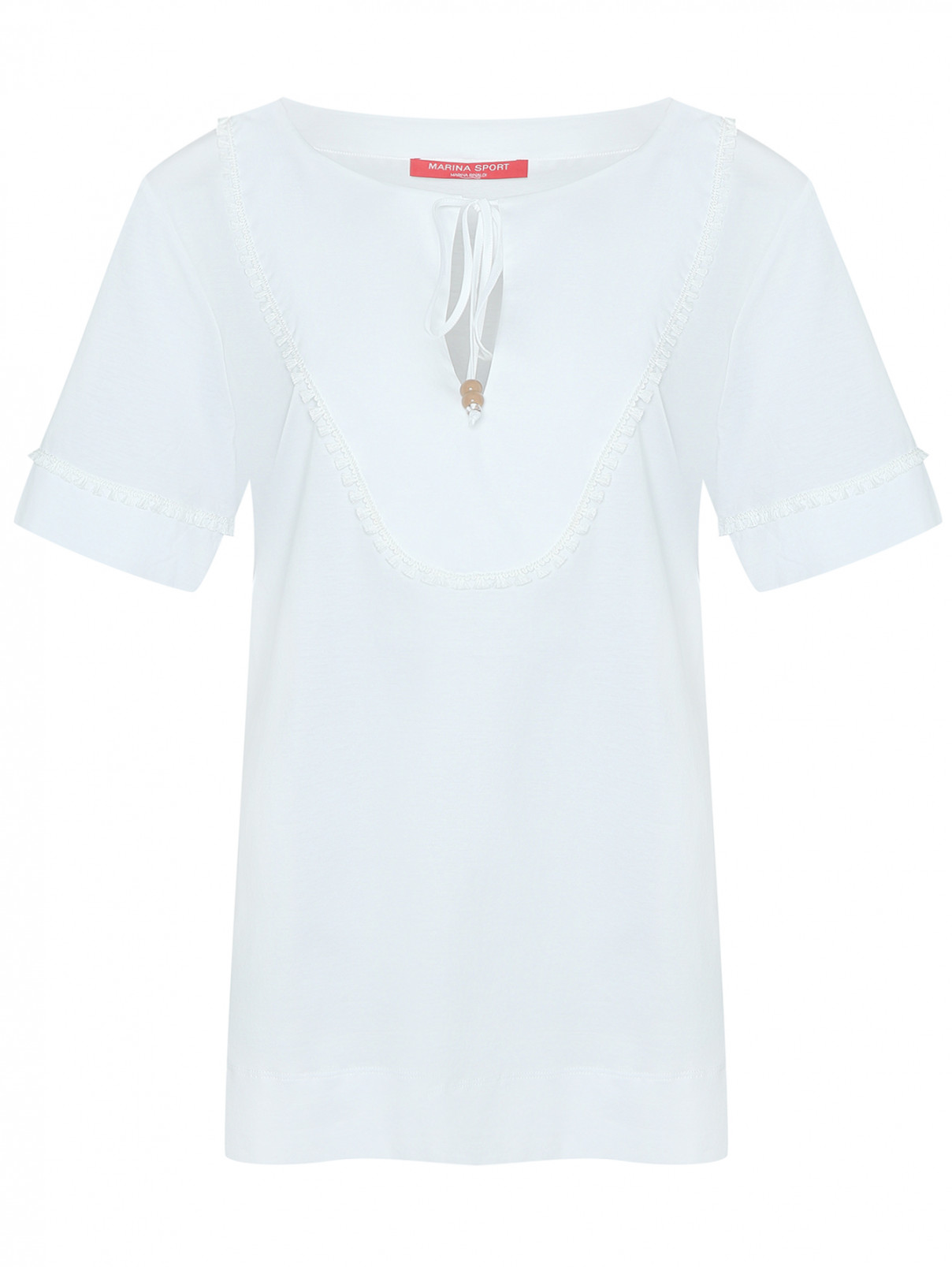 Трикотажная блуза с завязками Marina Rinaldi  –  Общий вид  – Цвет:  Белый