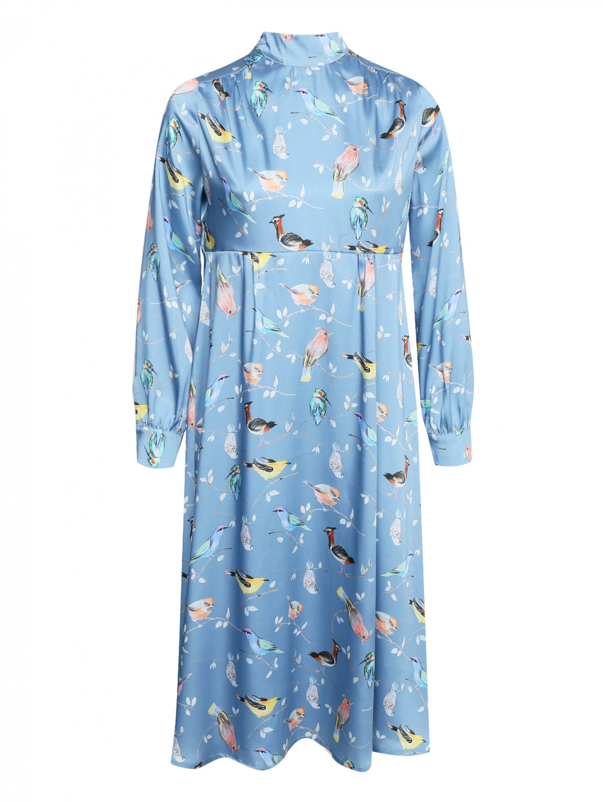 Платье-миди с узором Pietro Brunelli  –  Общий вид  – Цвет:  Синий