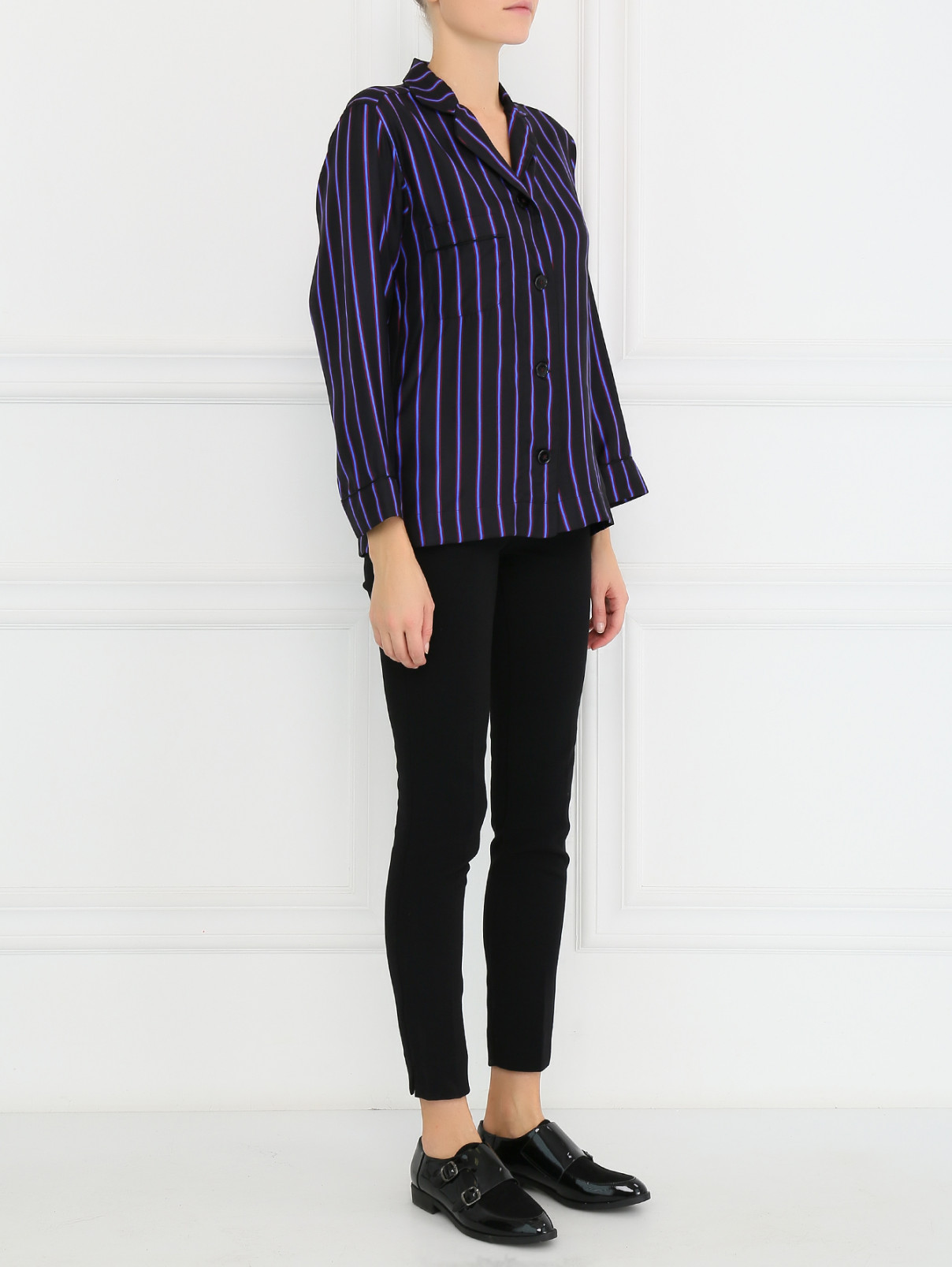 Блуза из шелка с узором "полоска" Paul Smith  –  Модель Общий вид  – Цвет:  Черный