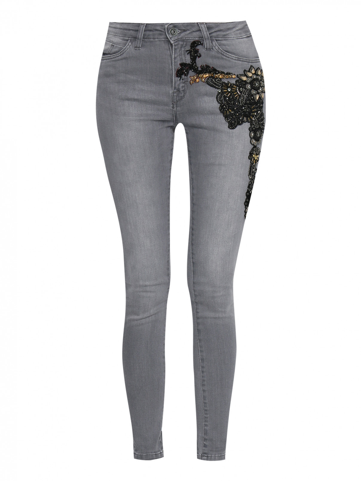 Узкие джинсы из хлопка декорированные стразами Antonio Marras  –  Общий вид  – Цвет:  Серый