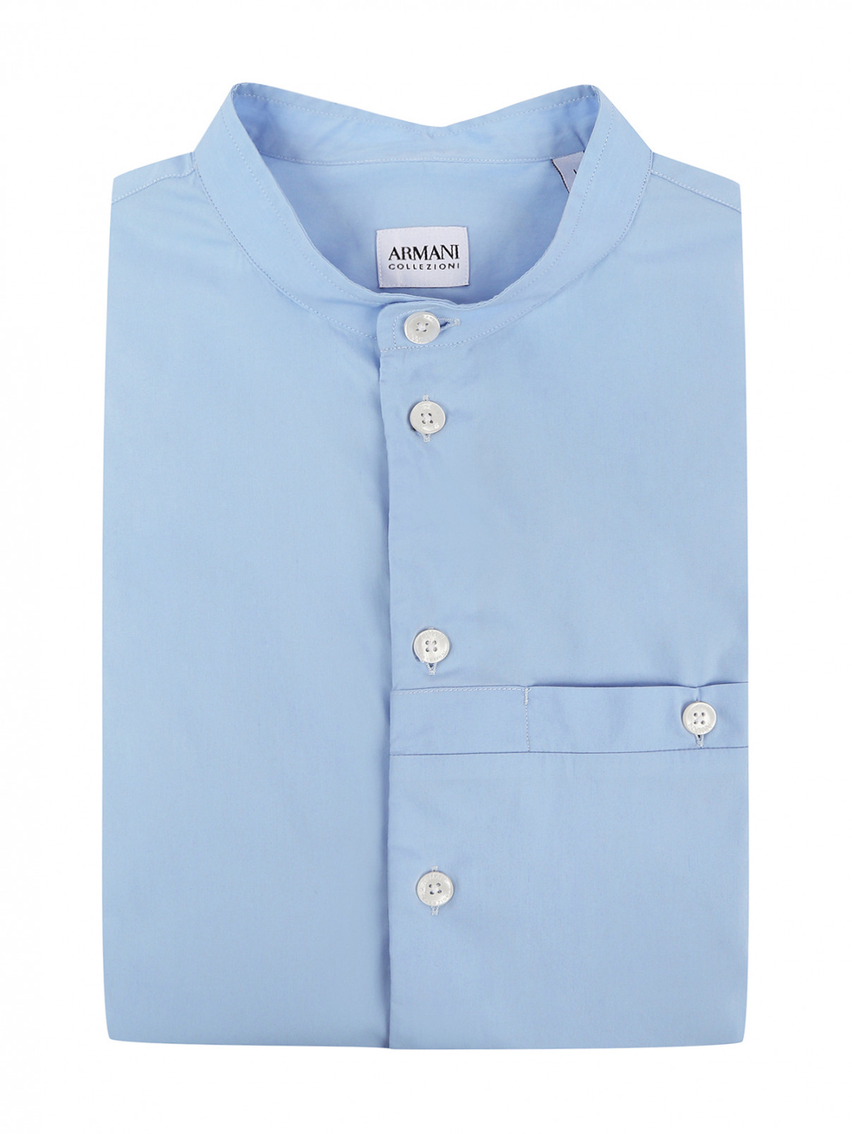 Рубашка из хлопка с нагрудным карманом Armani Collezioni  –  Общий вид  – Цвет:  Синий