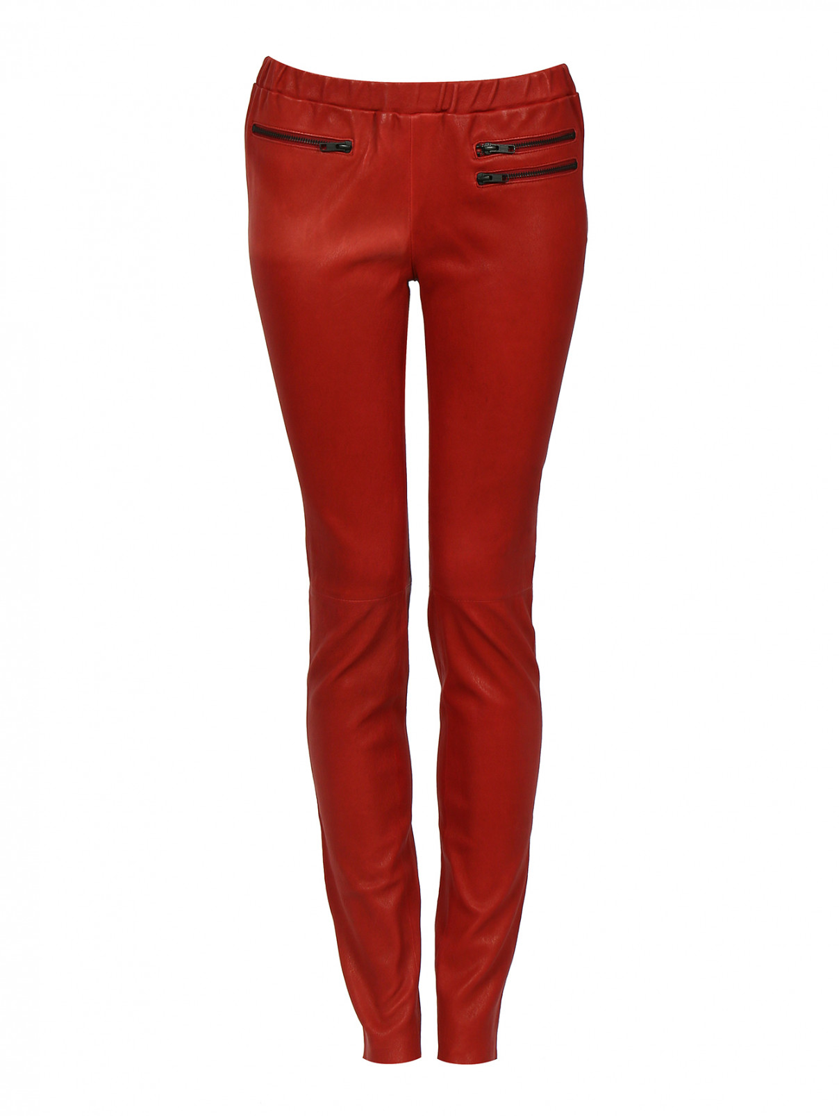 Узкие брюки из кожи American Retro  –  Общий вид  – Цвет:  Красный