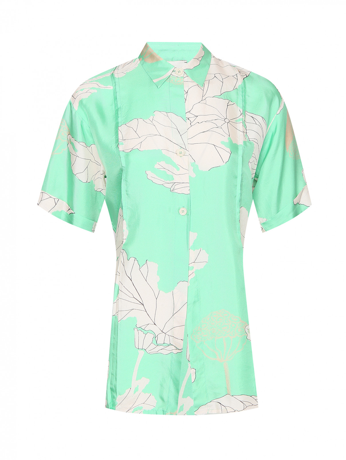 Рубашка из шелка с узором Alysi  –  Общий вид  – Цвет:  Зеленый