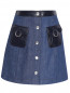 Джинсовая юбка-мини из хлопка с накладными карманами Moschino Boutique  –  Общий вид