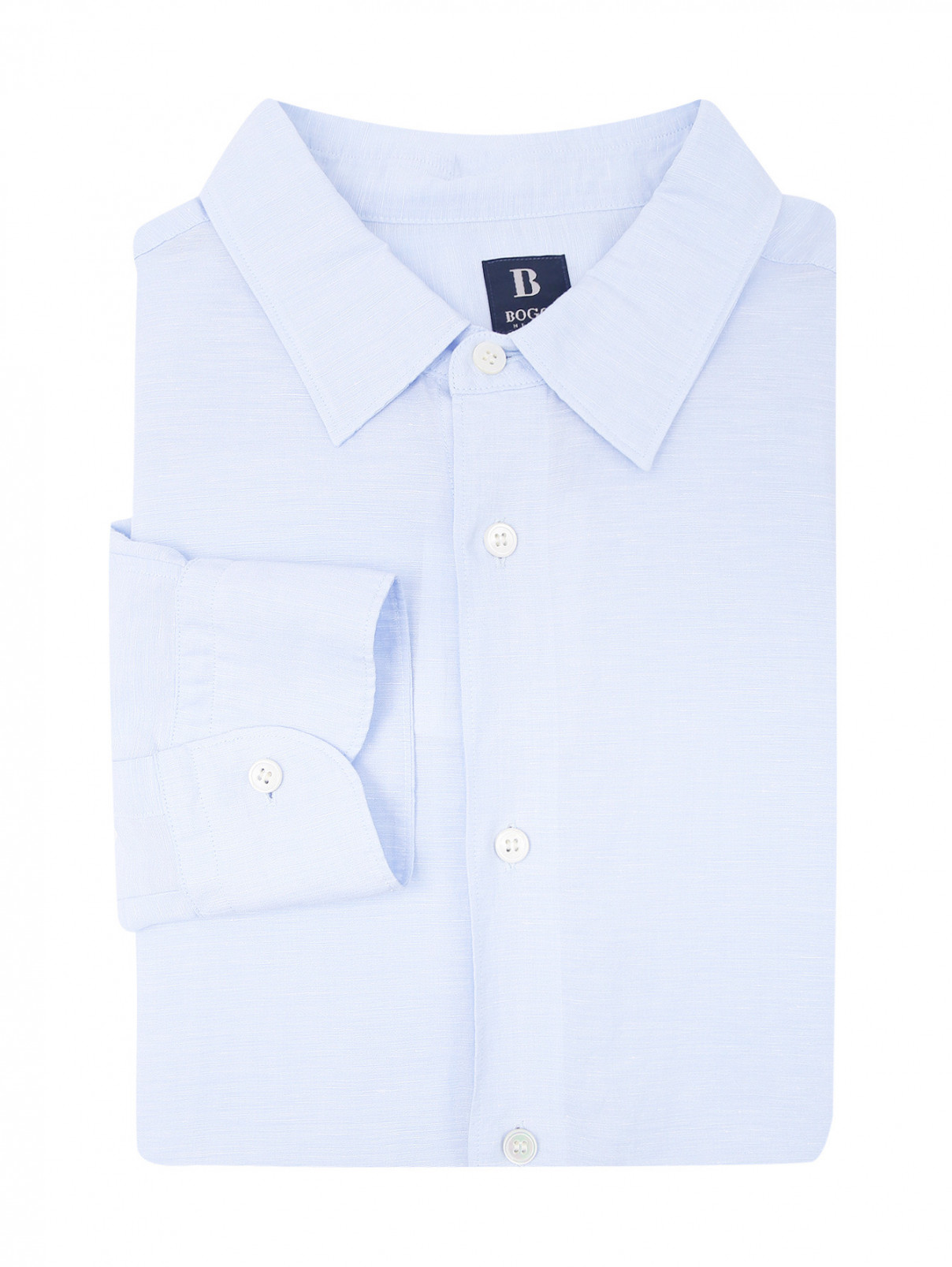 Рубашка из смешанного льна Boggi  –  Общий вид  – Цвет:  Синий