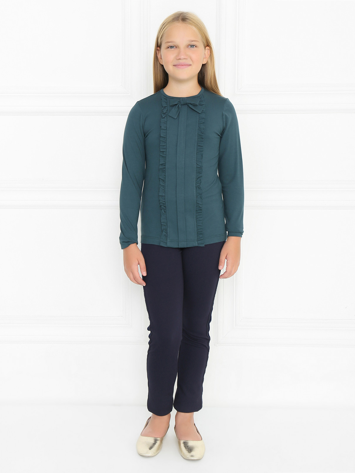 Блуза трикотажная с оборками Aletta Couture  –  МодельОбщийВид  – Цвет:  Зеленый