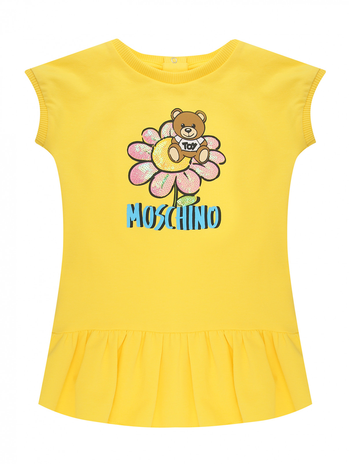 Платье из трикотажа с принтом Moschino  –  Общий вид  – Цвет:  Желтый