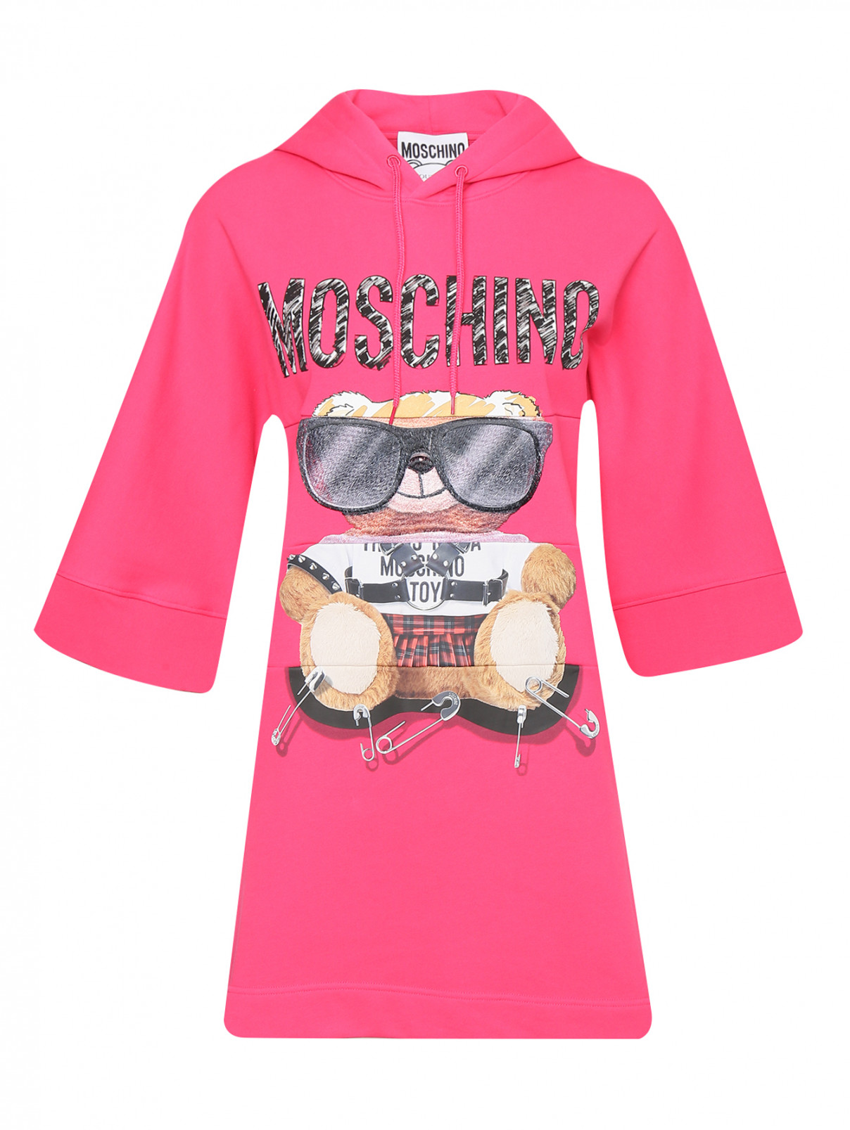 Трикотажное платье с принтом и аппликацией Moschino  –  Общий вид  – Цвет:  Розовый