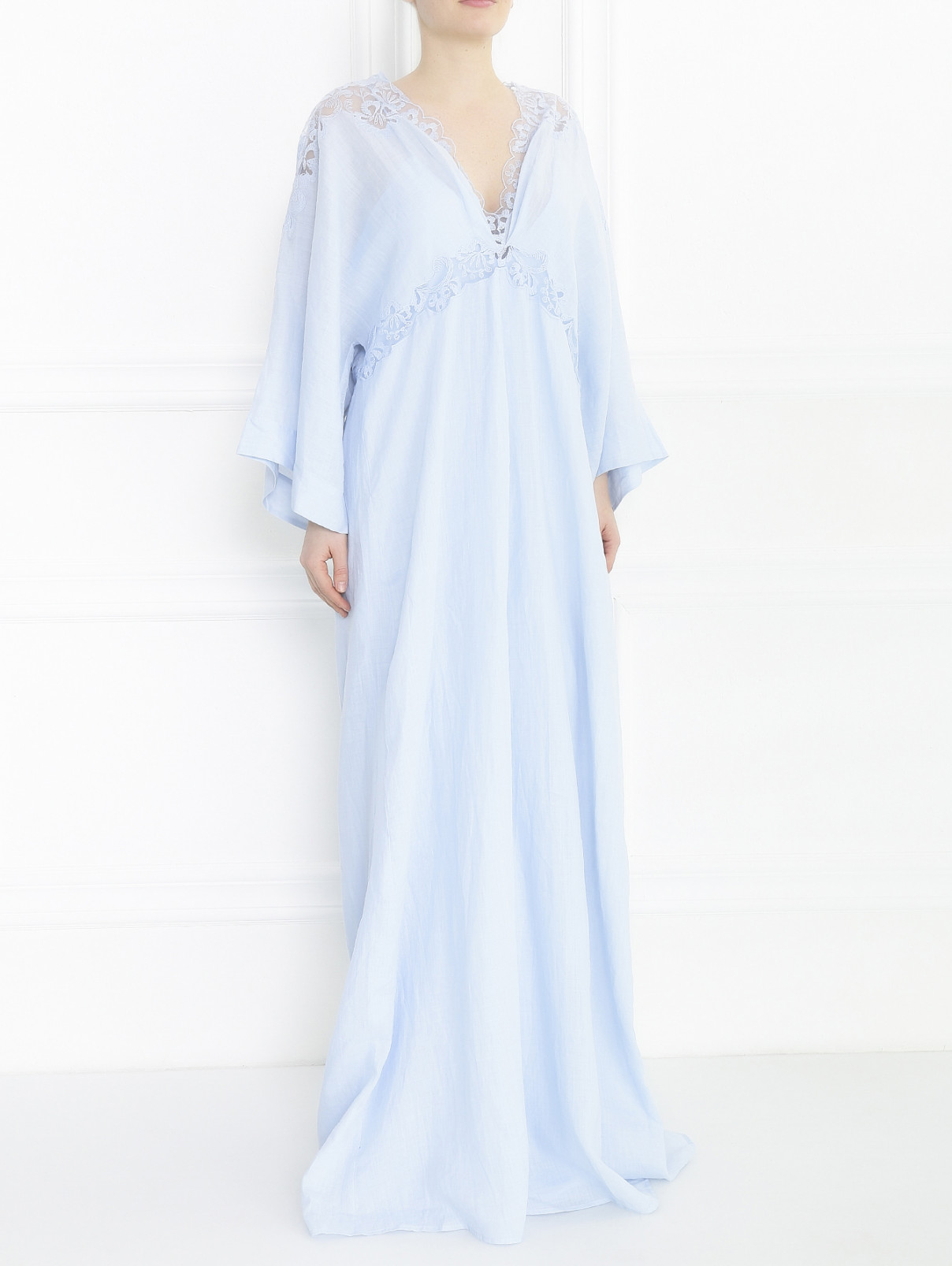 Платье-макси из хлопка с кружевом Ermanno Scervino  –  Модель Общий вид  – Цвет:  Синий
