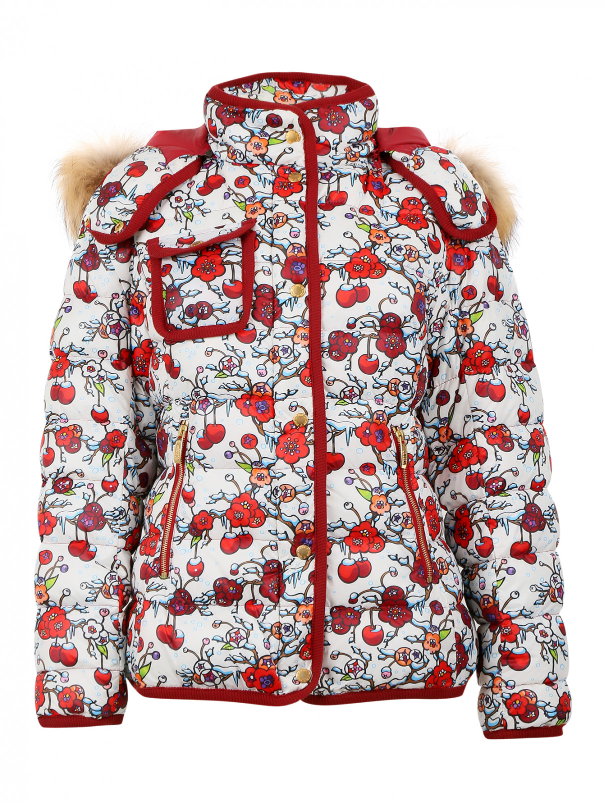 Пуховая куртка с цветочным принтом BOSCO  –  Общий вид  – Цвет:  Белый
