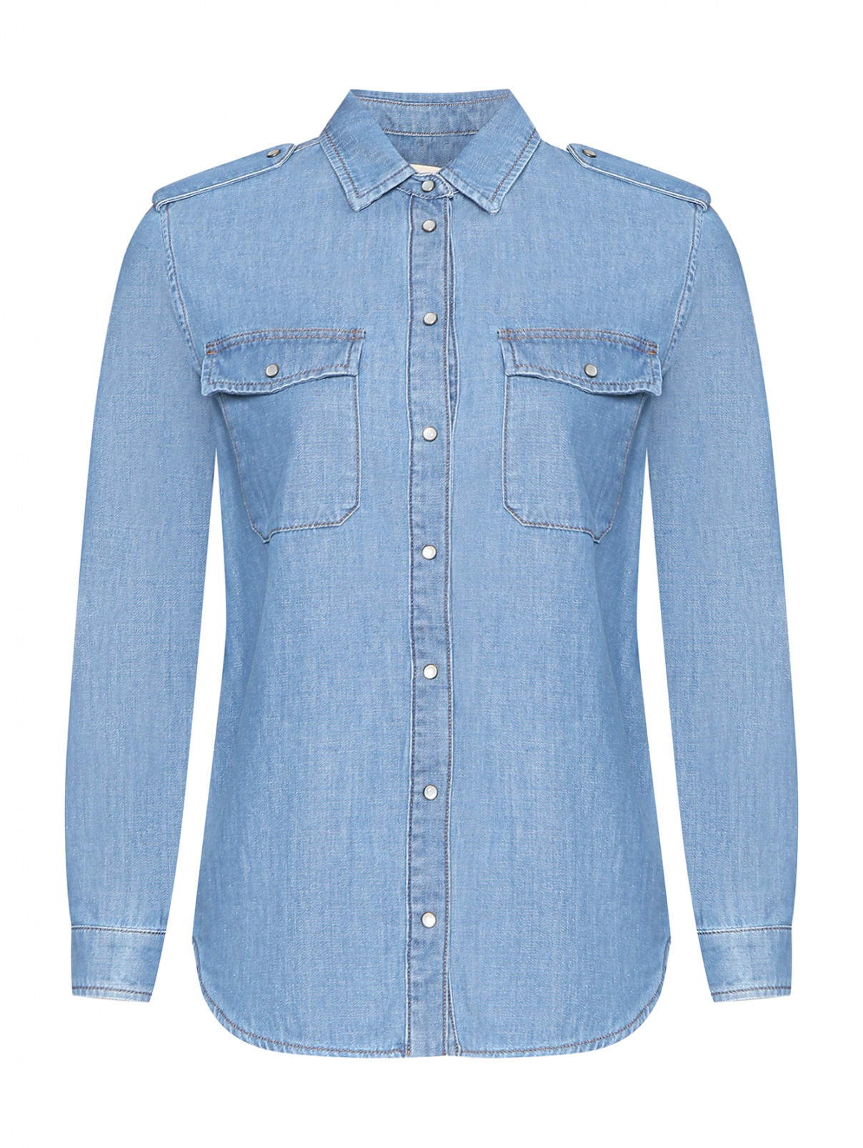 Рубашка из денима с накладными карманами Weekend Max Mara  –  Общий вид  – Цвет:  Синий