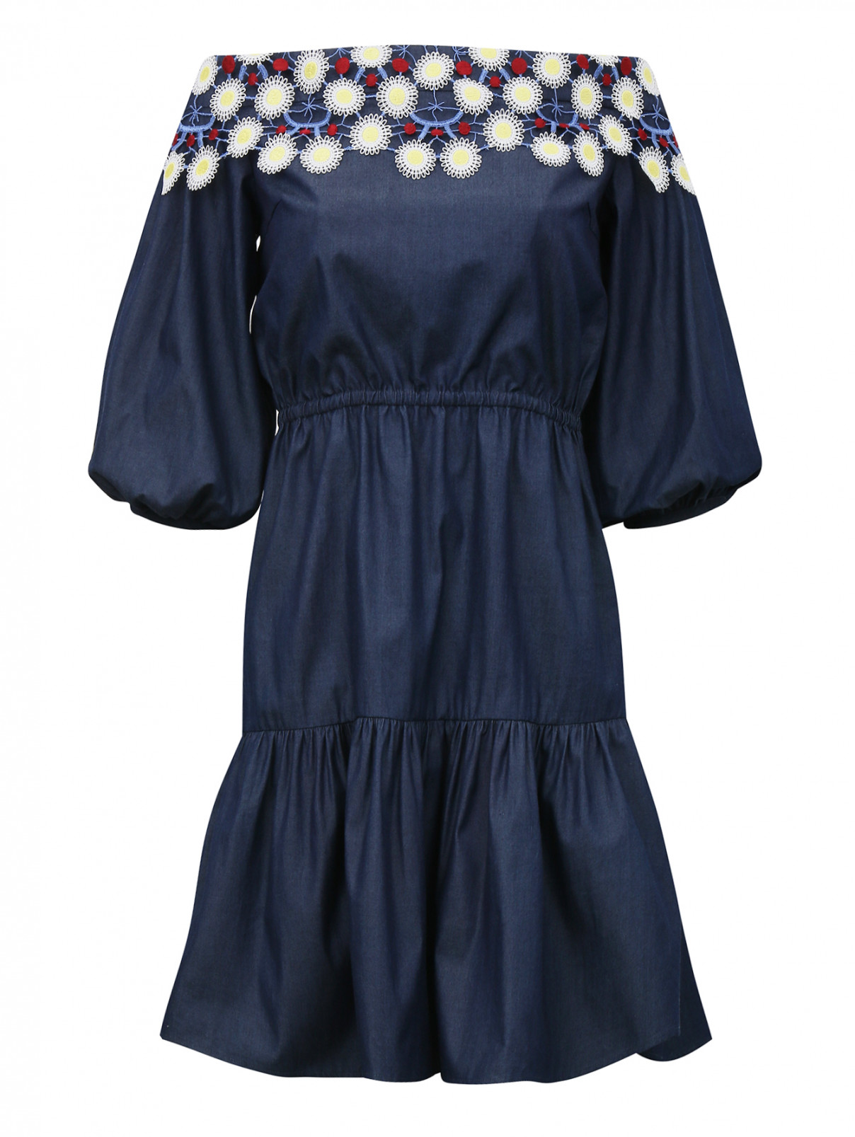 Платье из хлопка с декором Peter Pilotto  –  Общий вид  – Цвет:  Синий
